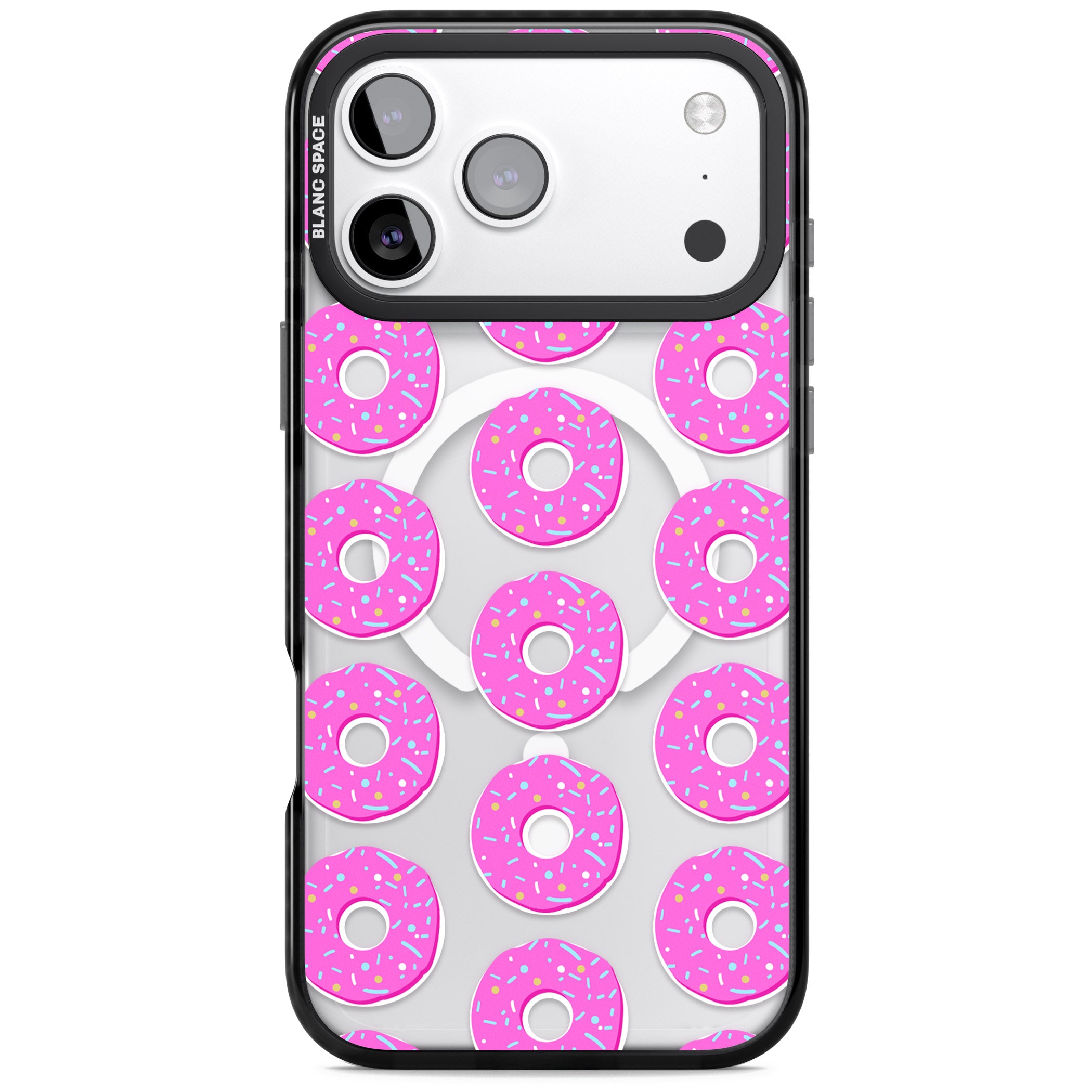 Pink Donut Pattern iPhone 17 Pro Impact Pro Black Phone Case