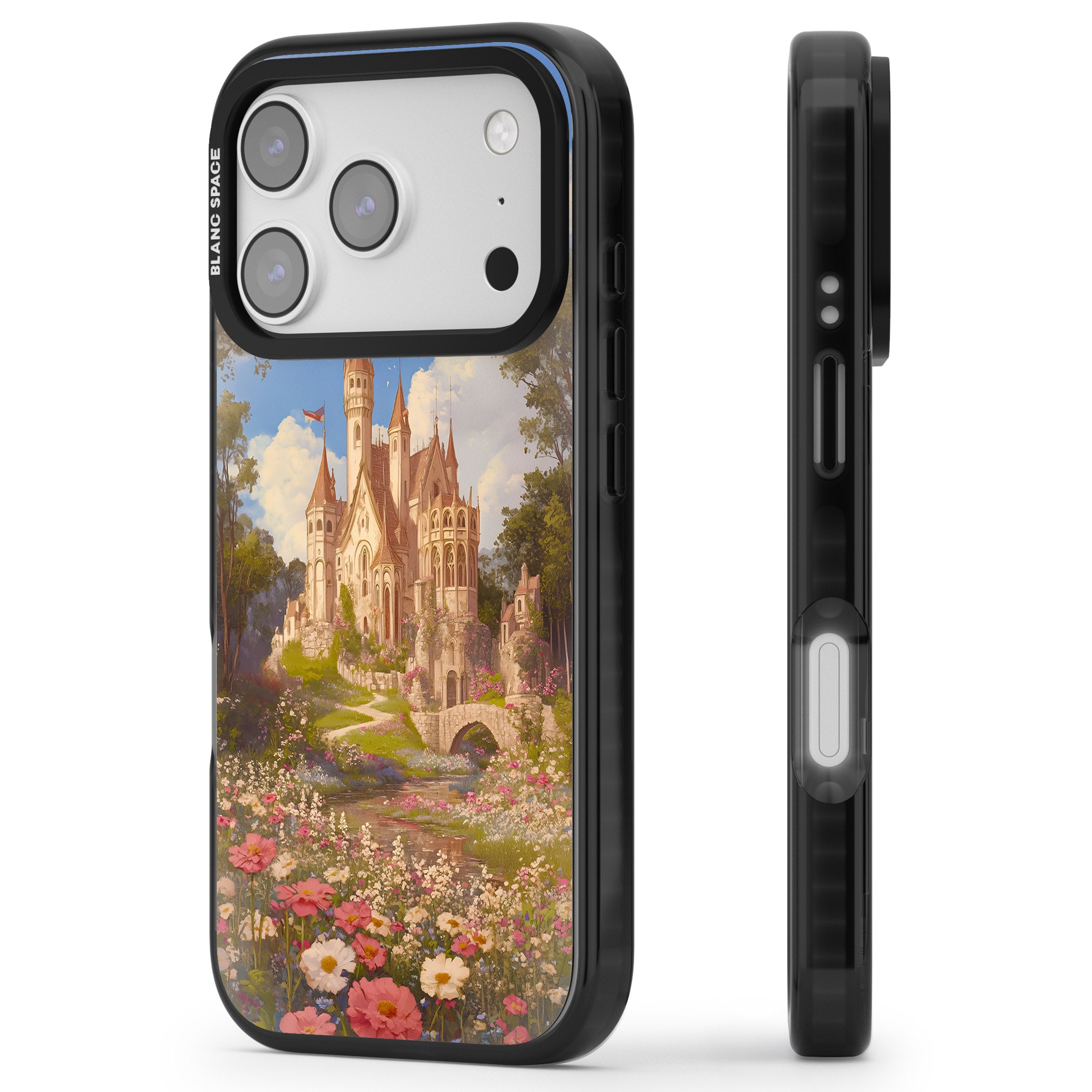 Castle Flower Fields iPhone 17 Pro Impact Pro Black Phone Case Side Profile