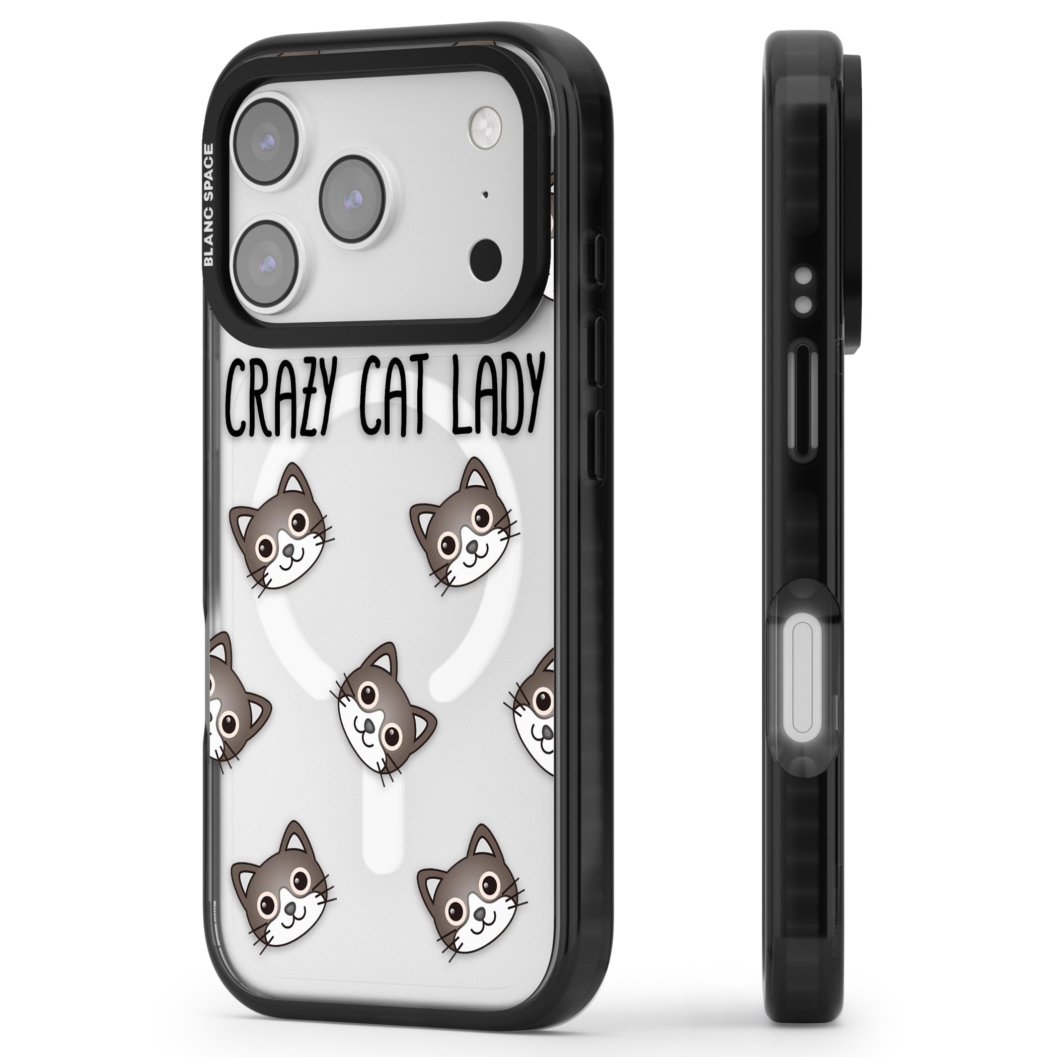 Crazy Cat Lady iPhone 17 Pro Impact Pro Black Phone Case Side Profile