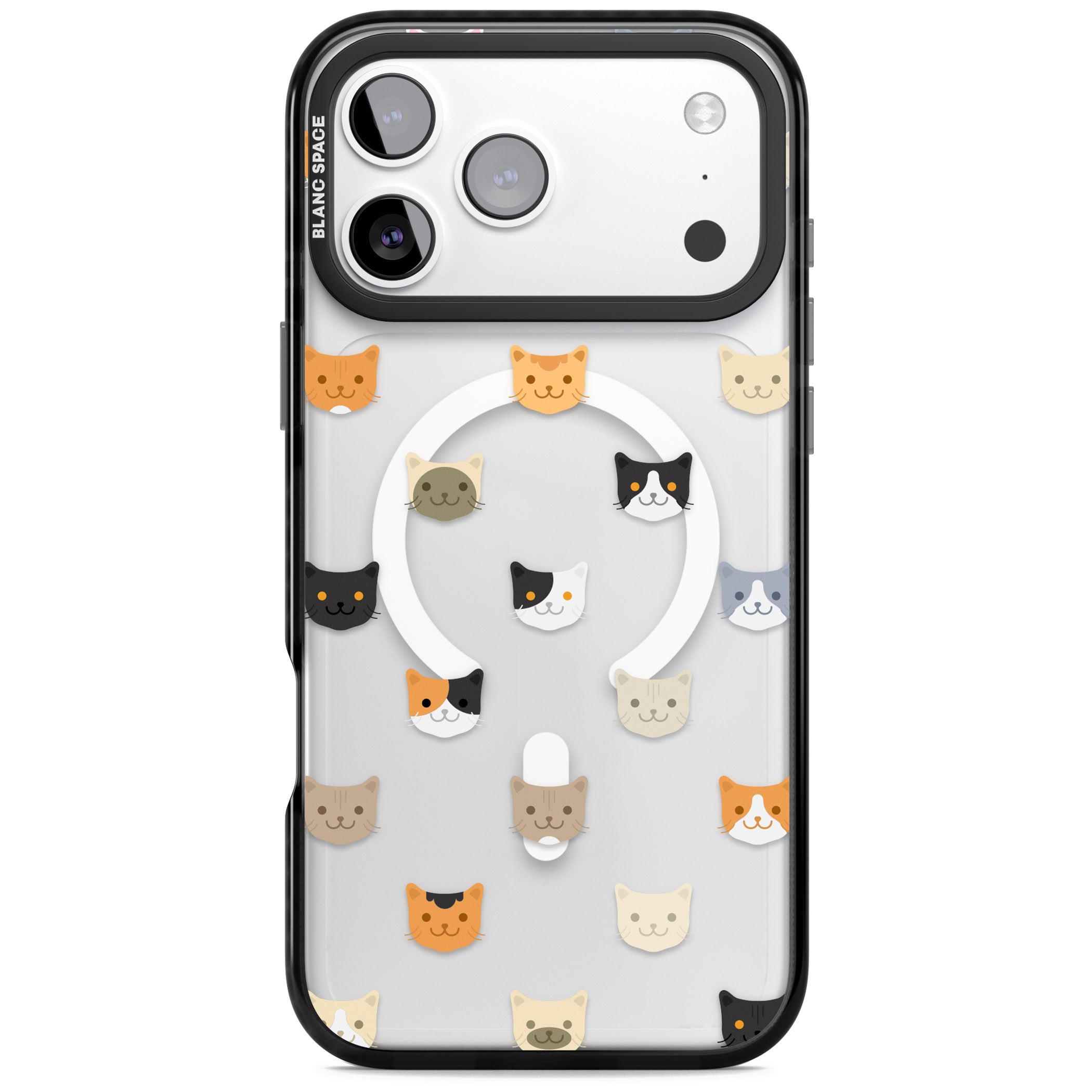 Cute Cat Face Transparent iPhone 17 Pro Impact Pro Black Phone Case