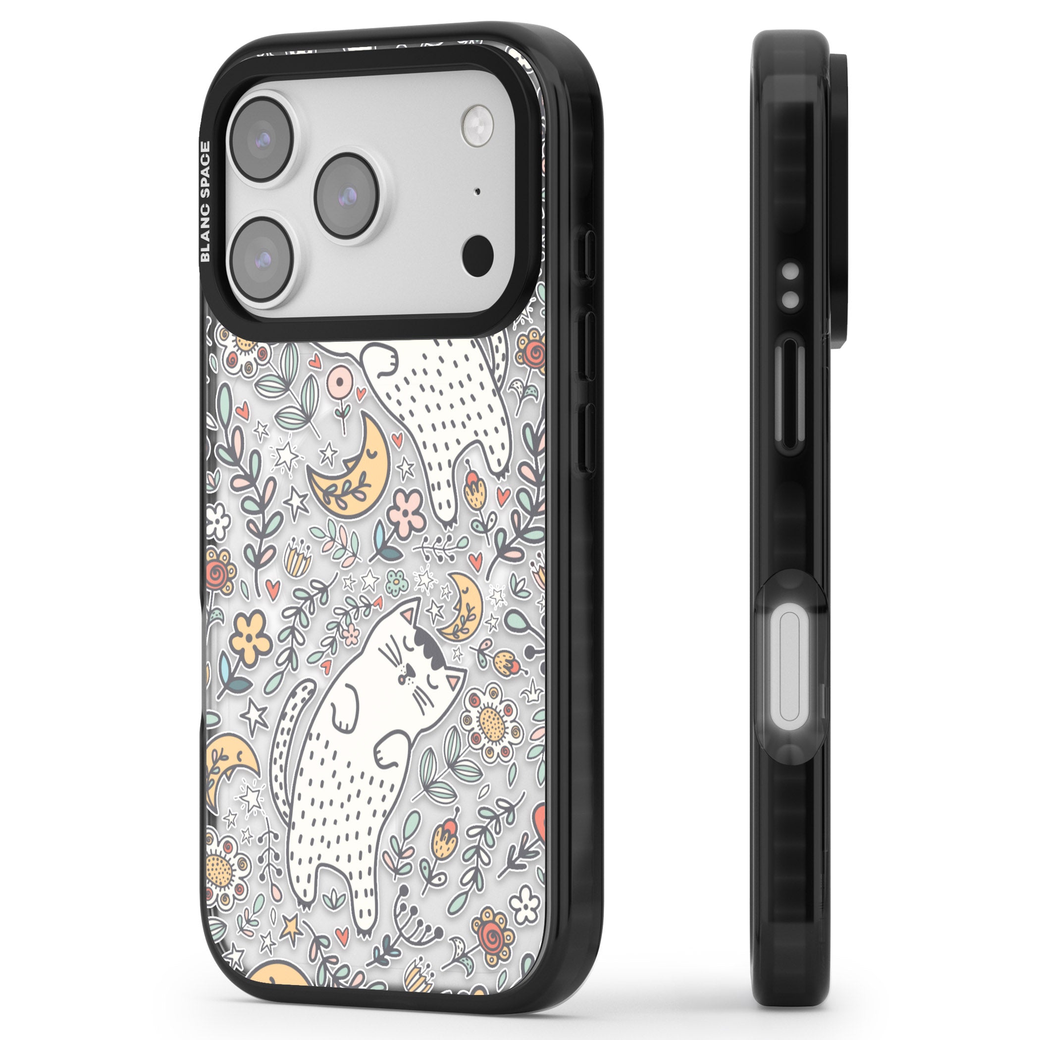 Sleeping Cat Pattern iPhone 17 Pro Max Impact Pro Black Phone Case Side Profile