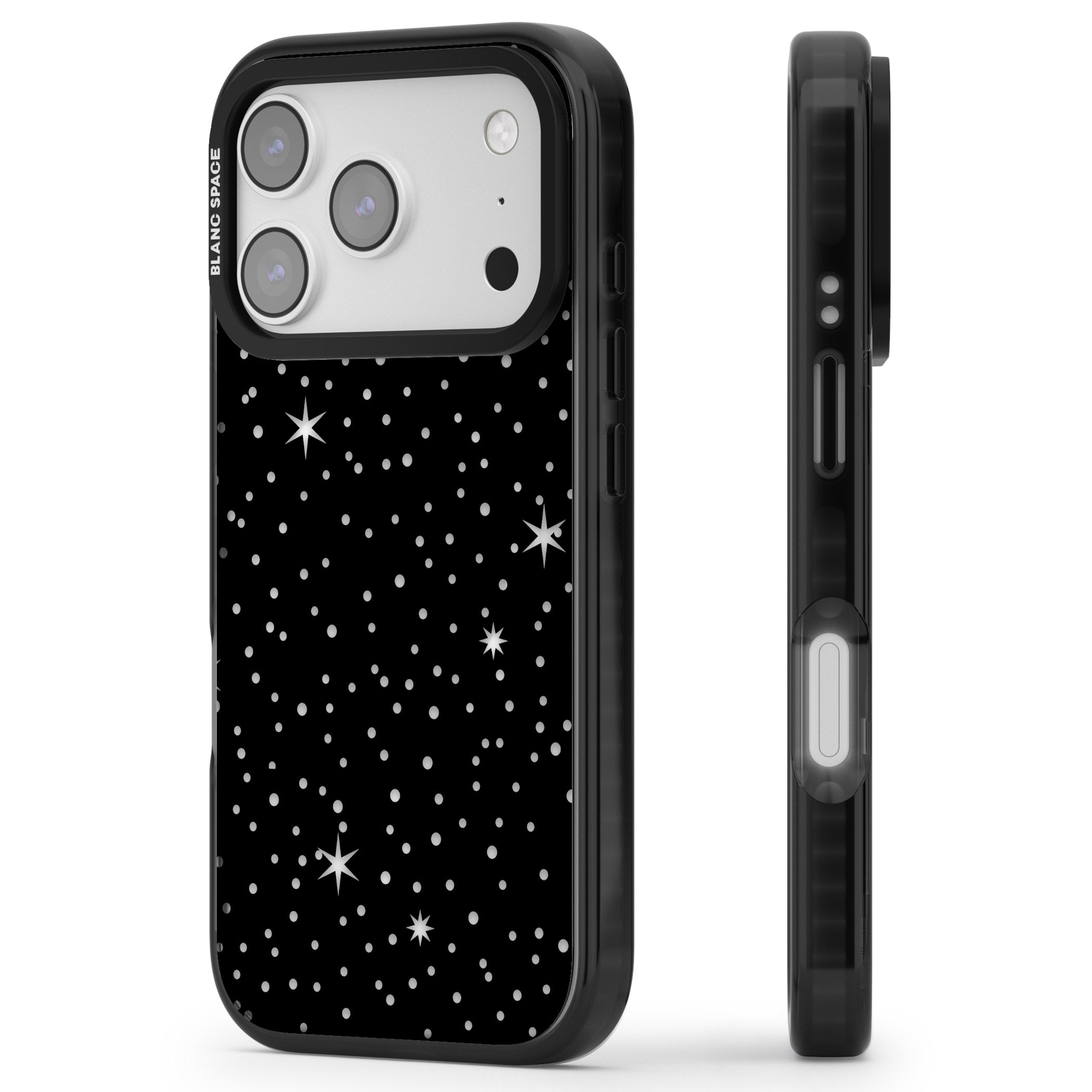 Celestial Cut Out Stars iPhone 17 Pro Impact Pro Black Phone Case Side Profile