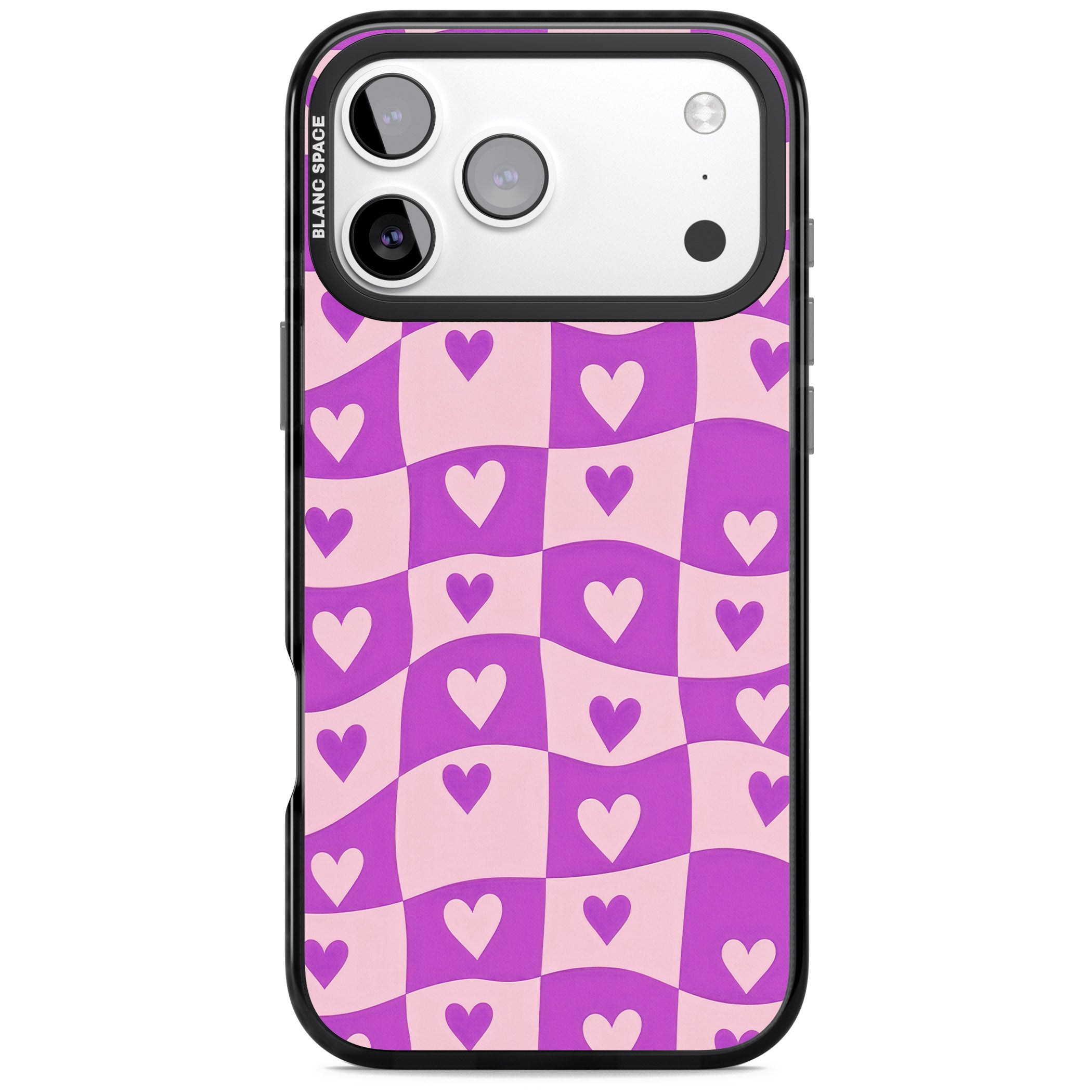 Purple Wavy Checked Hearts iPhone 17 Pro Impact Pro Black Phone Case