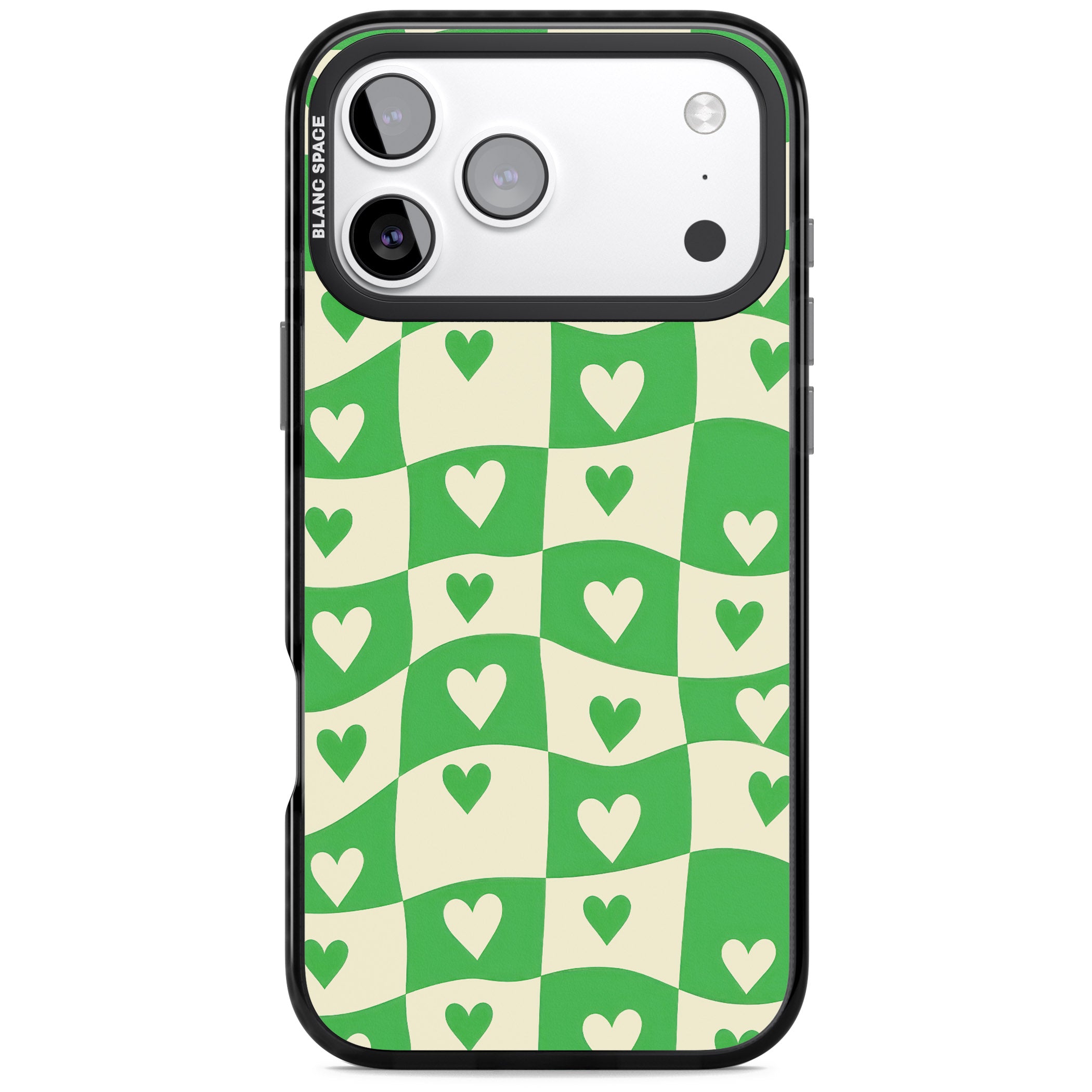 Green Wavy Checked Hearts iPhone 17 Pro Impact Pro Black Phone Case