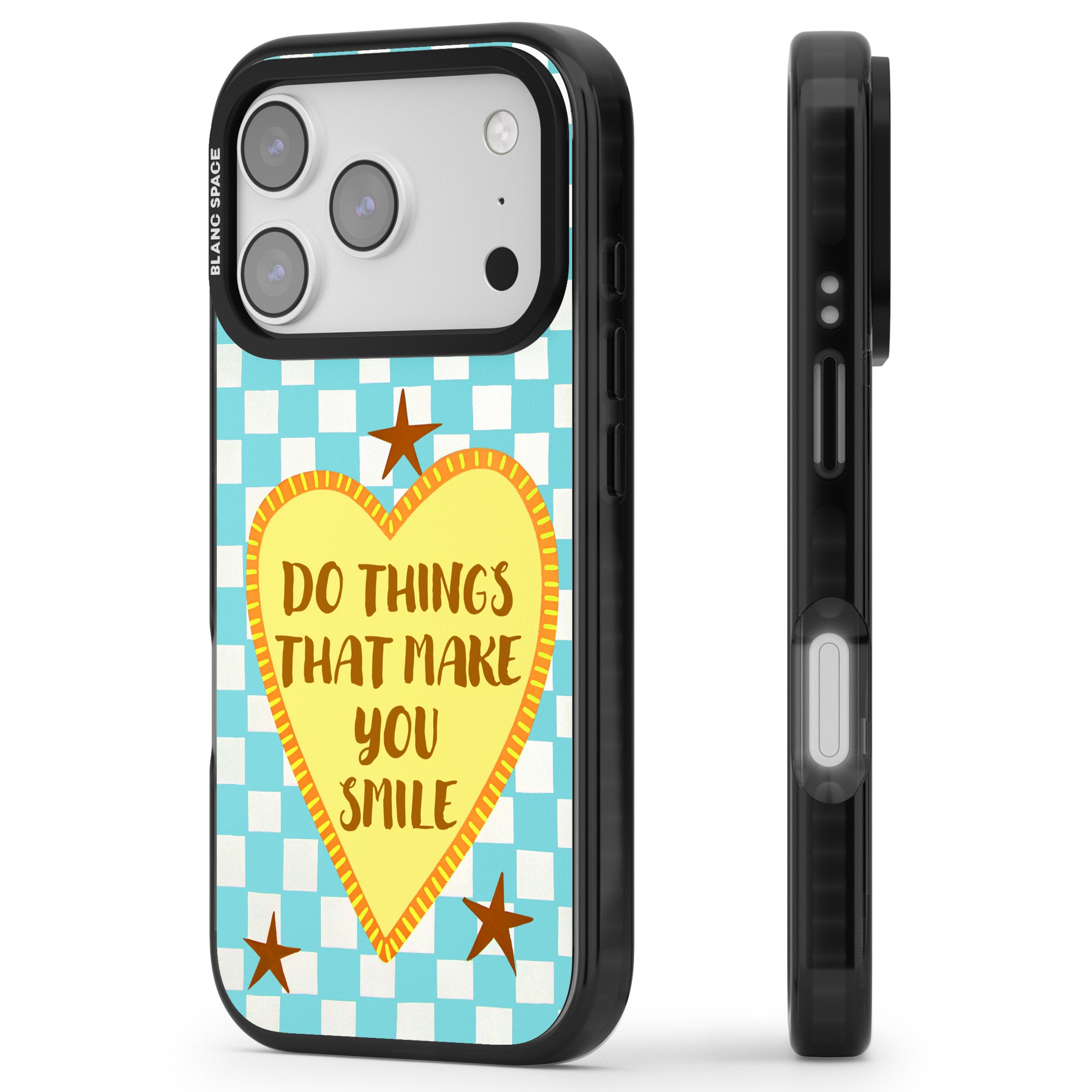 Do Things That Make You Smile iPhone 17 Pro Impact Pro Black Phone Case Side Profile