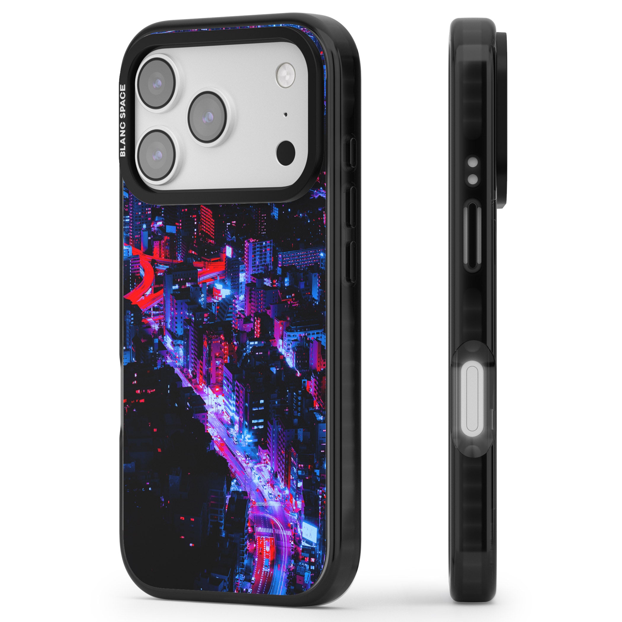 Neon Cityscape iPhone 17 Pro Max Impact Pro Black Phone Case Side Profile