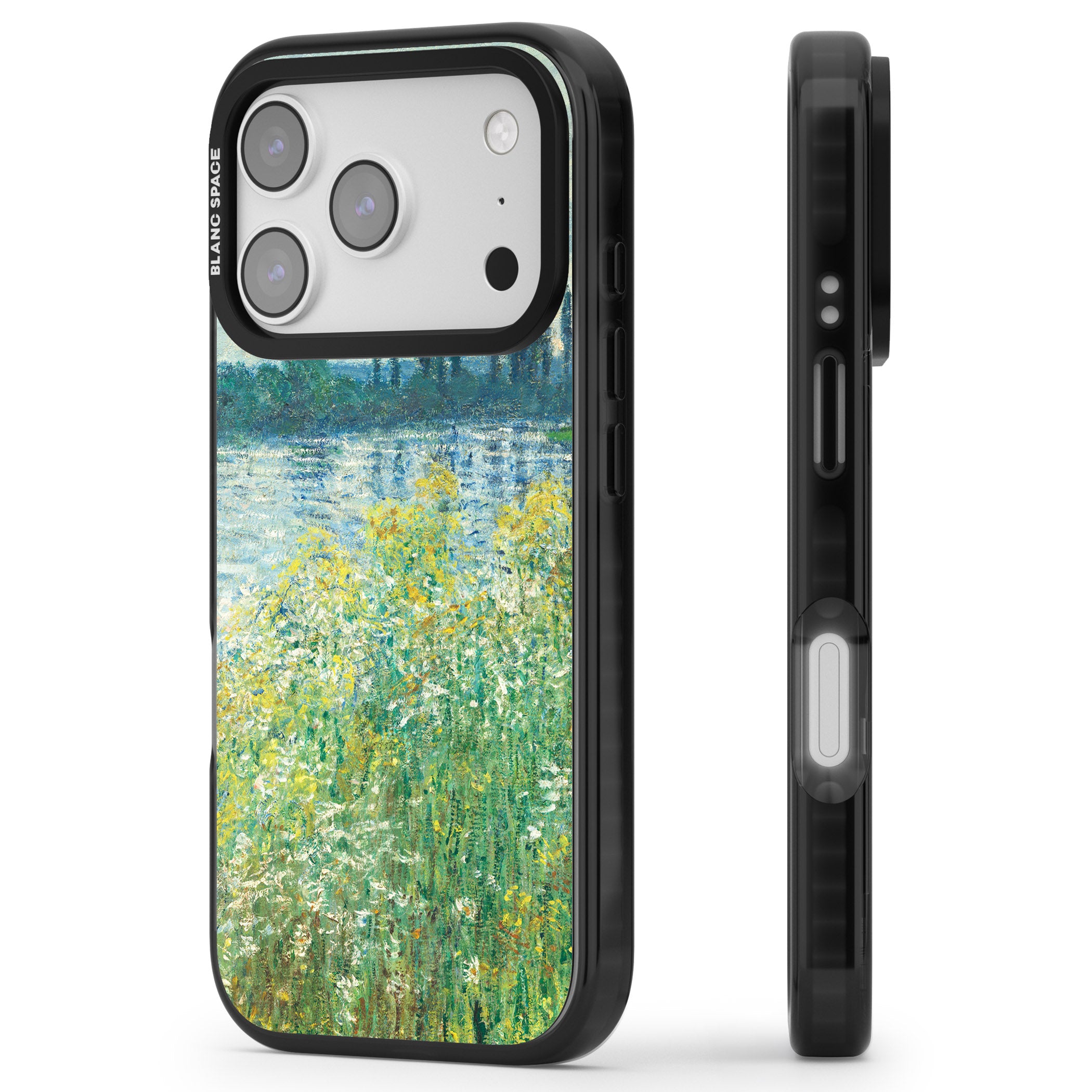 Banks Of The Seine By Claude Monet iPhone 17 Pro Max Impact Pro Black Phone Case Side Profile