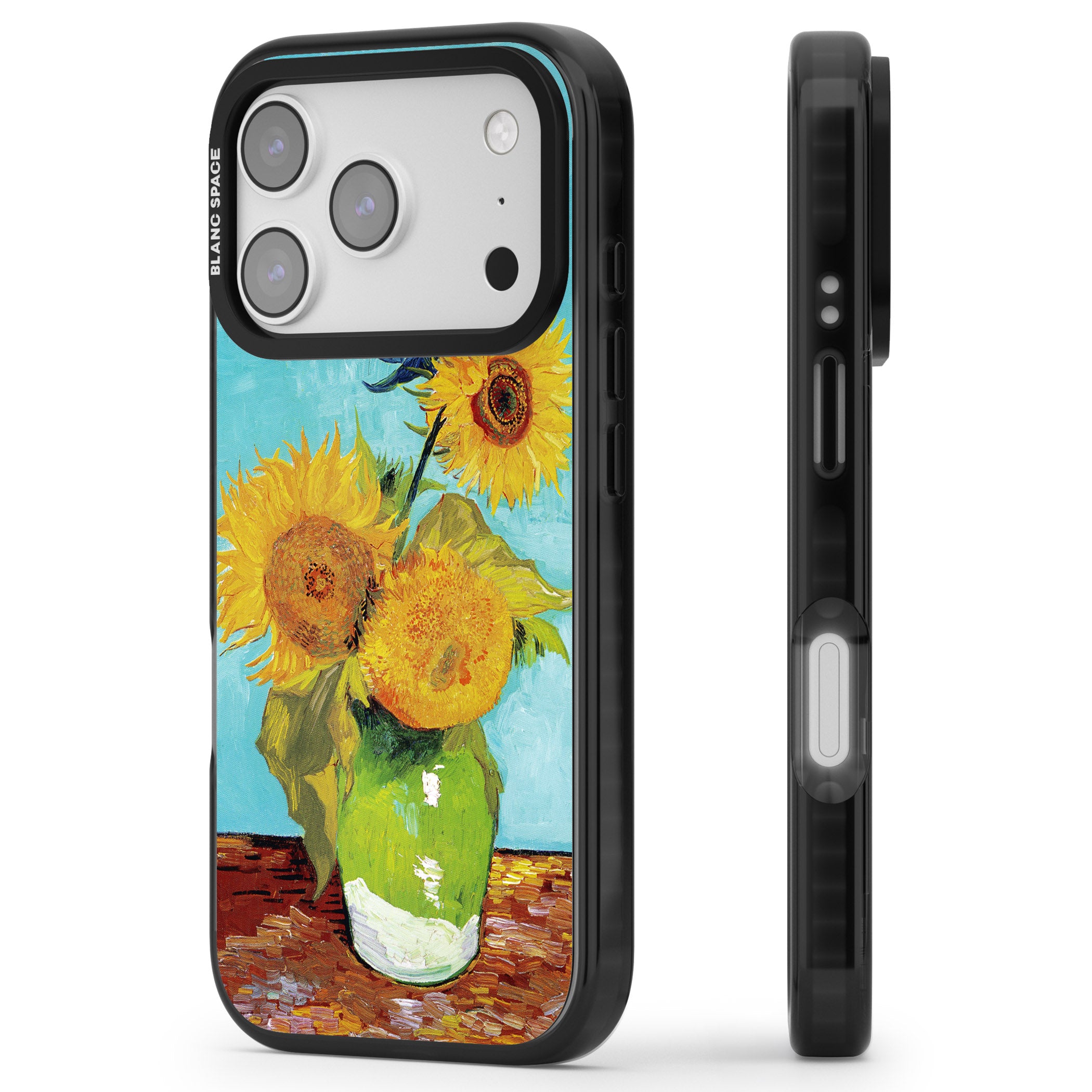 Vase With Three Sunflowers iPhone 17 Pro Impact Pro Black Phone Case Side Profile