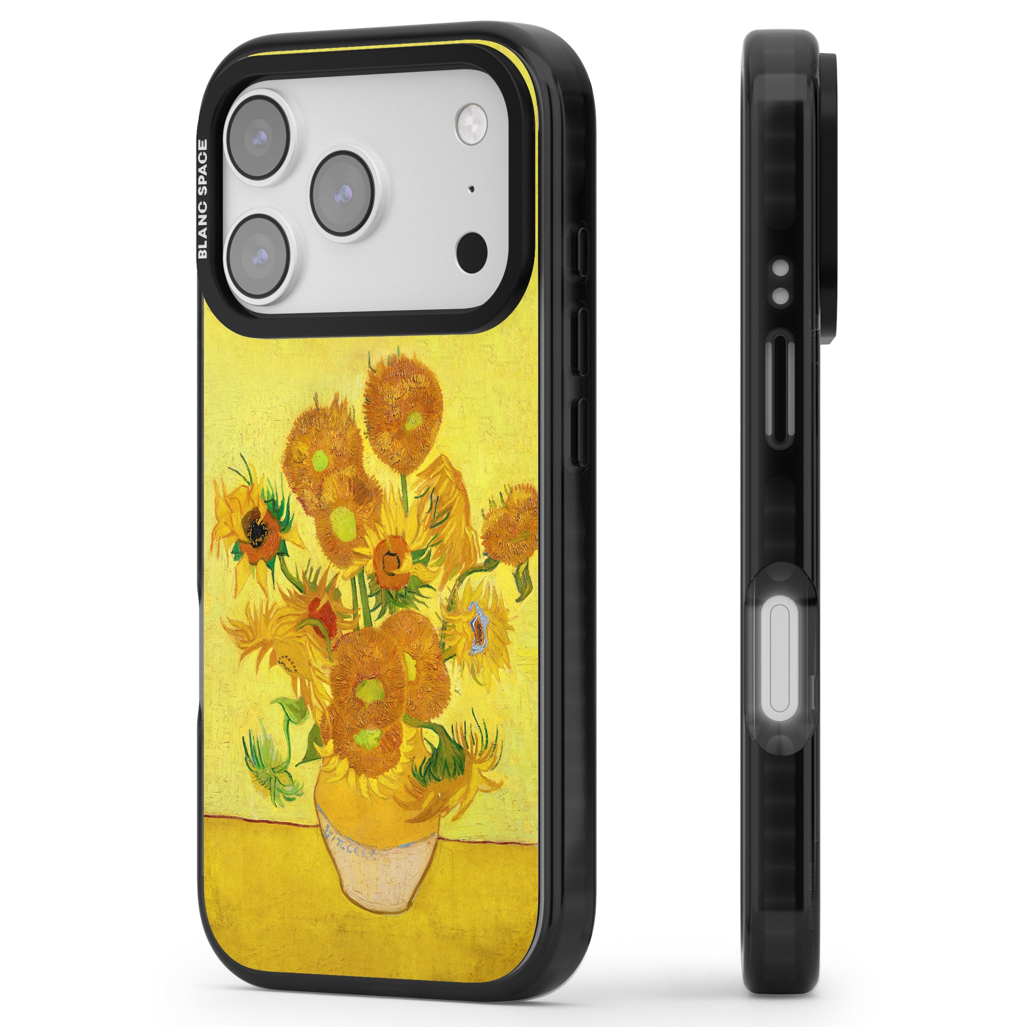 Sunflowers iPhone 17 Pro Impact Pro Black Phone Case Side Profile