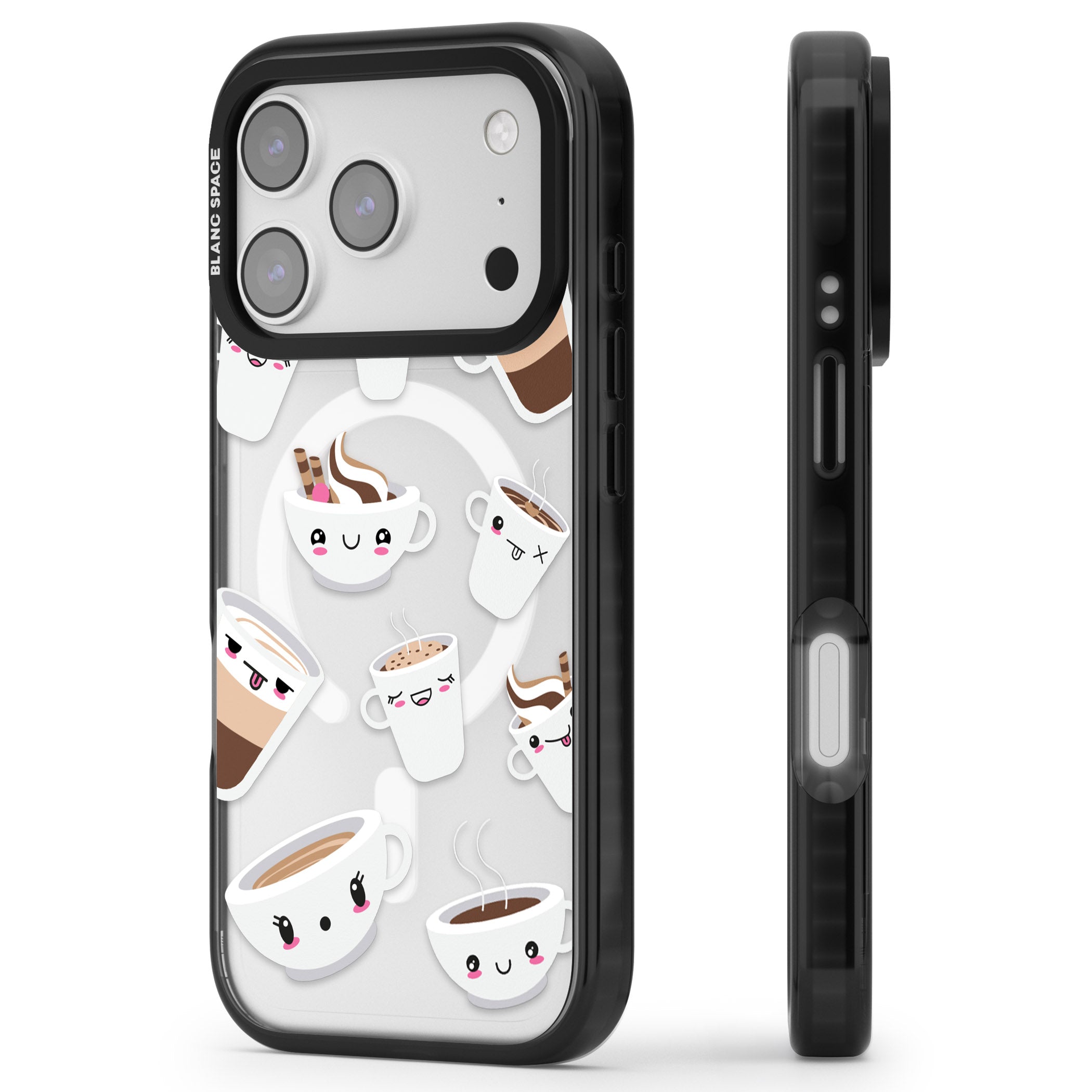 Coffee Faces iPhone 17 Pro Max Impact Pro Black Phone Case Side Profile