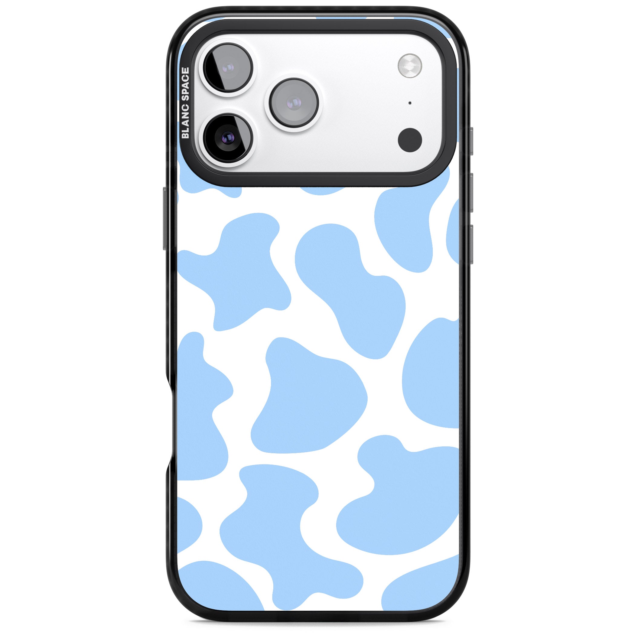 Blue And White Cow Print iPhone 17 Pro Impact Pro Black Phone Case