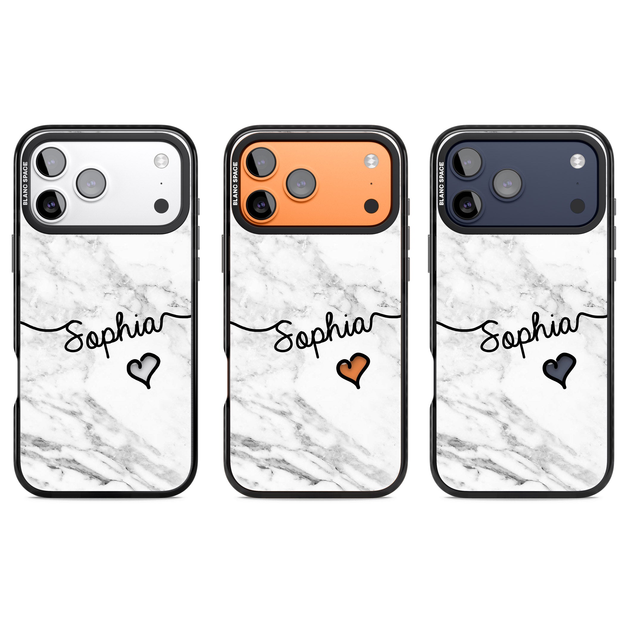 Personalised White Marble Heart iPhone 17 Pro Impact Pro Black Phone Case APT Impact Protection