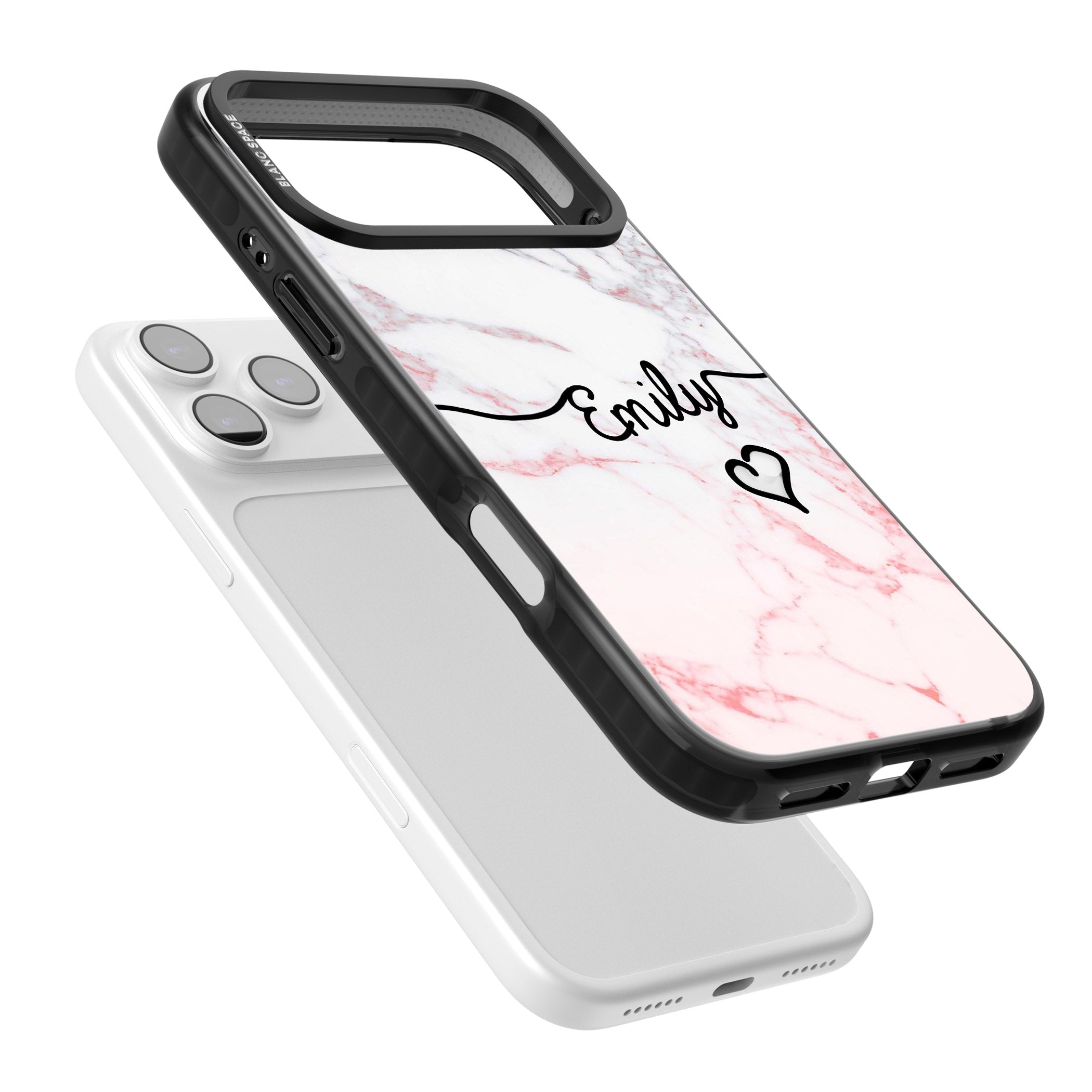 Personalised Pink Fade Marble Heart iPhone 17 Pro Max Impact Pro Black Phone Case Colours