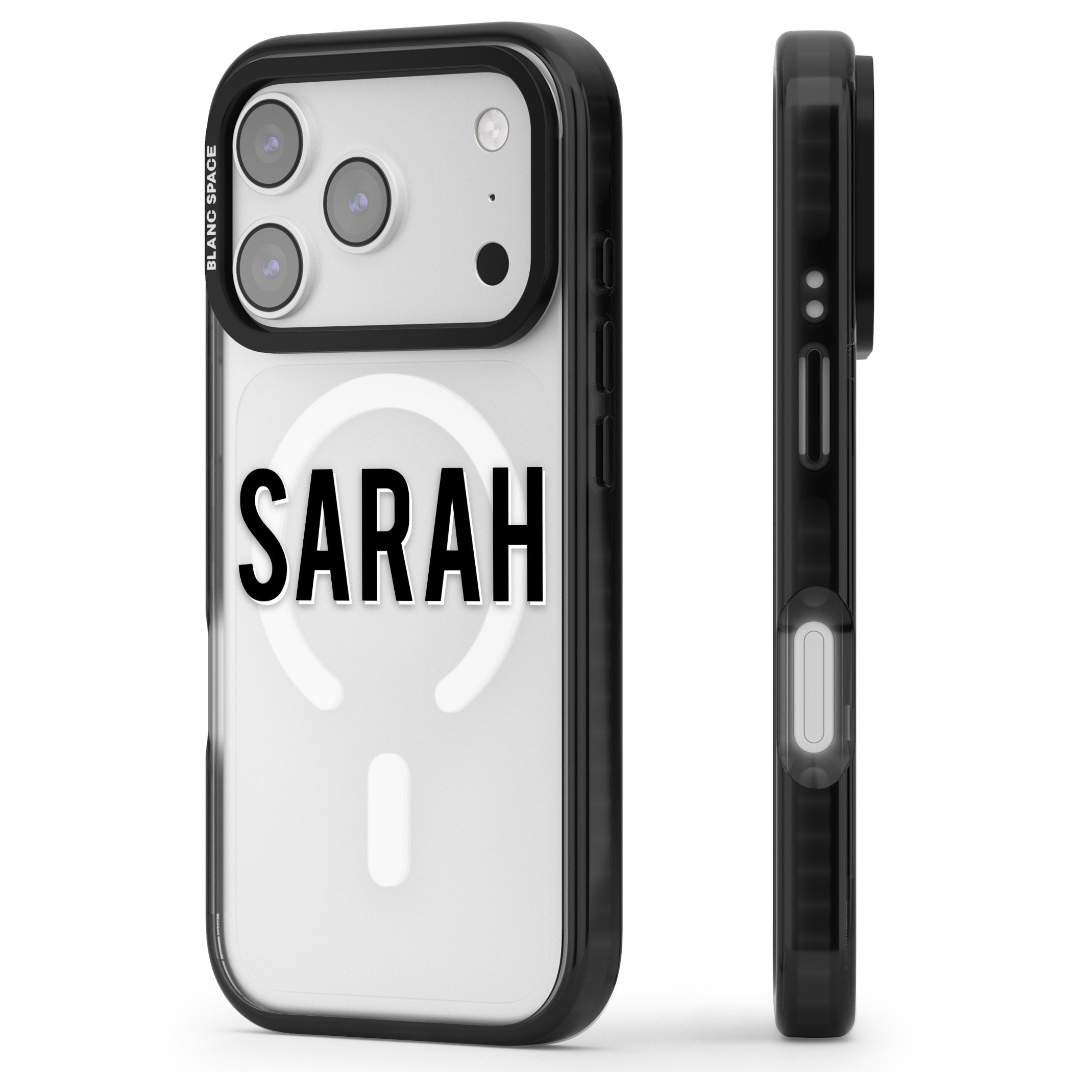 Personalised Clear Name iPhone 17 Pro Impact Pro Black Phone Case Side Profile