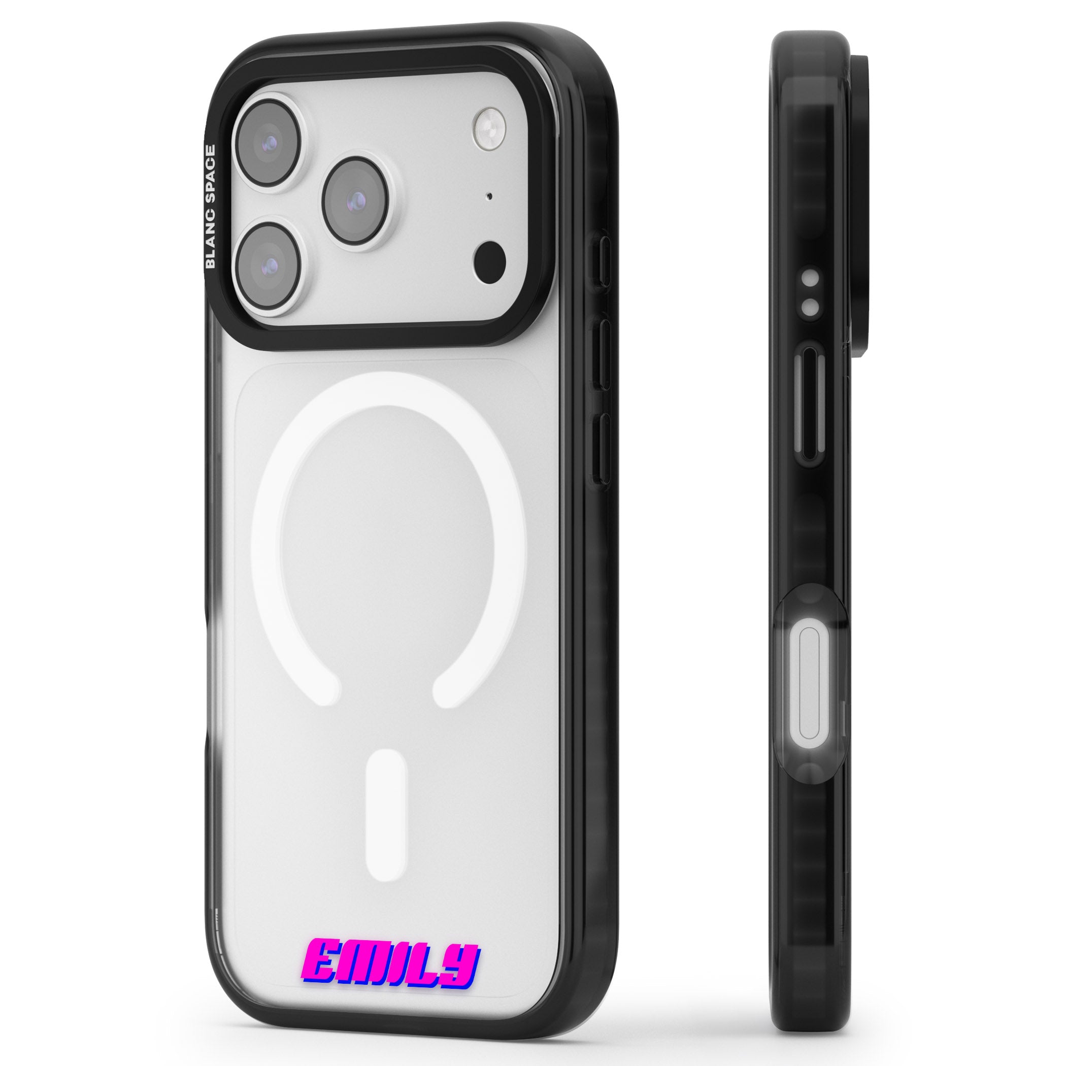 Personalised Cool Bottom Name iPhone 17 Pro Impact Pro Black Phone Case Side Profile