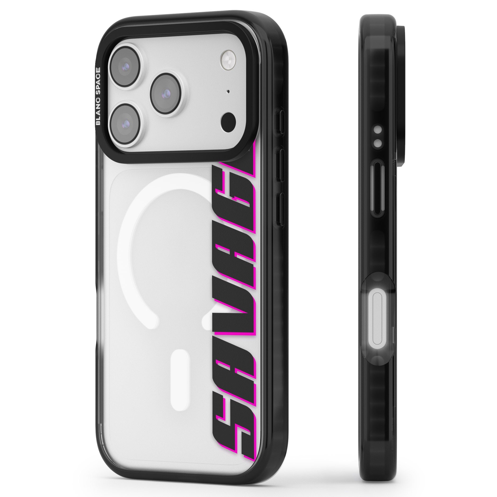 Personalised Cool Vertical Name iPhone 17 Pro Impact Pro Black Phone Case Side Profile