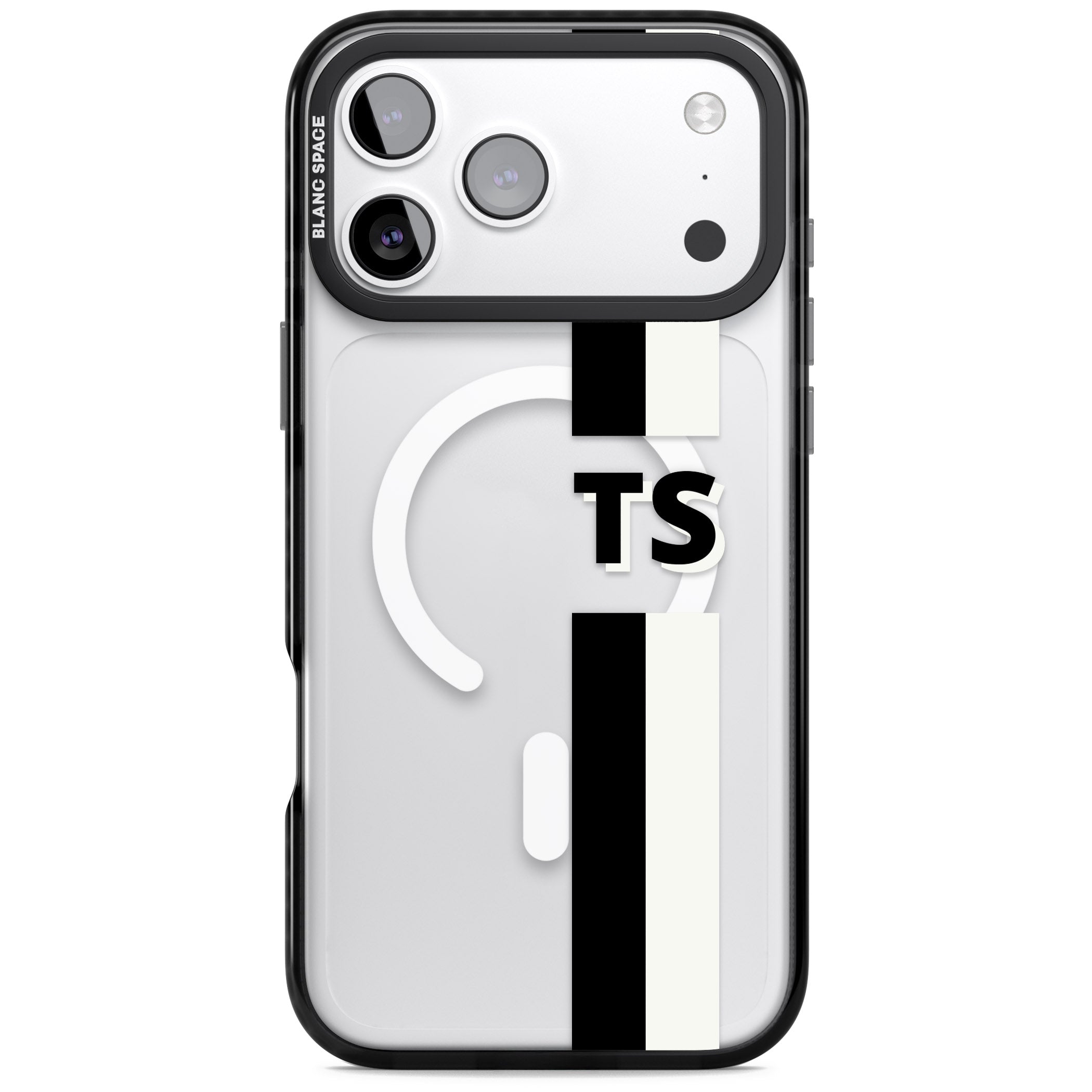 Personalised Black And White Stripe iPhone 17 Pro Impact Pro Black Phone Case