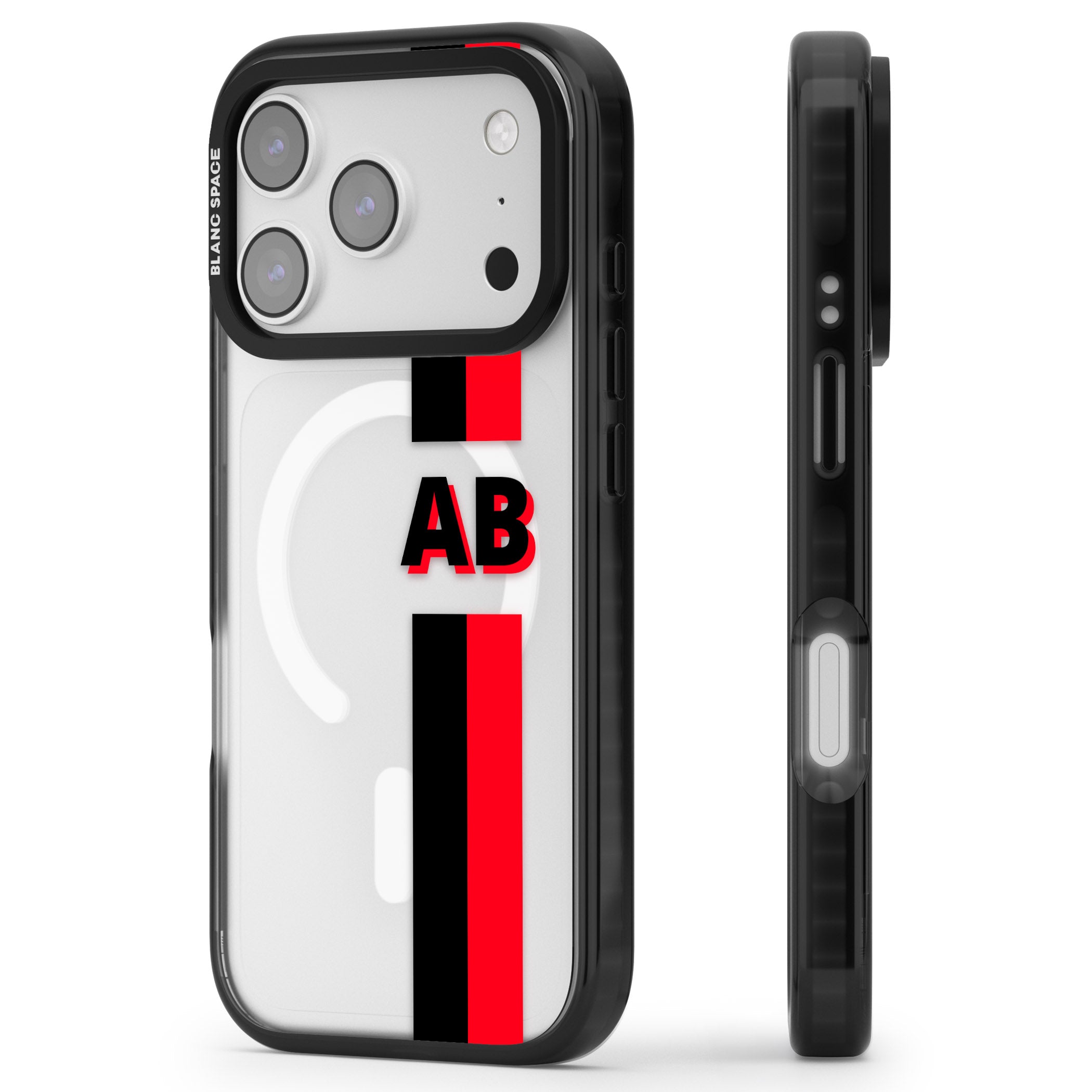 Personalised Bold Stripe iPhone 17 Pro Impact Pro Black Phone Case Side Profile