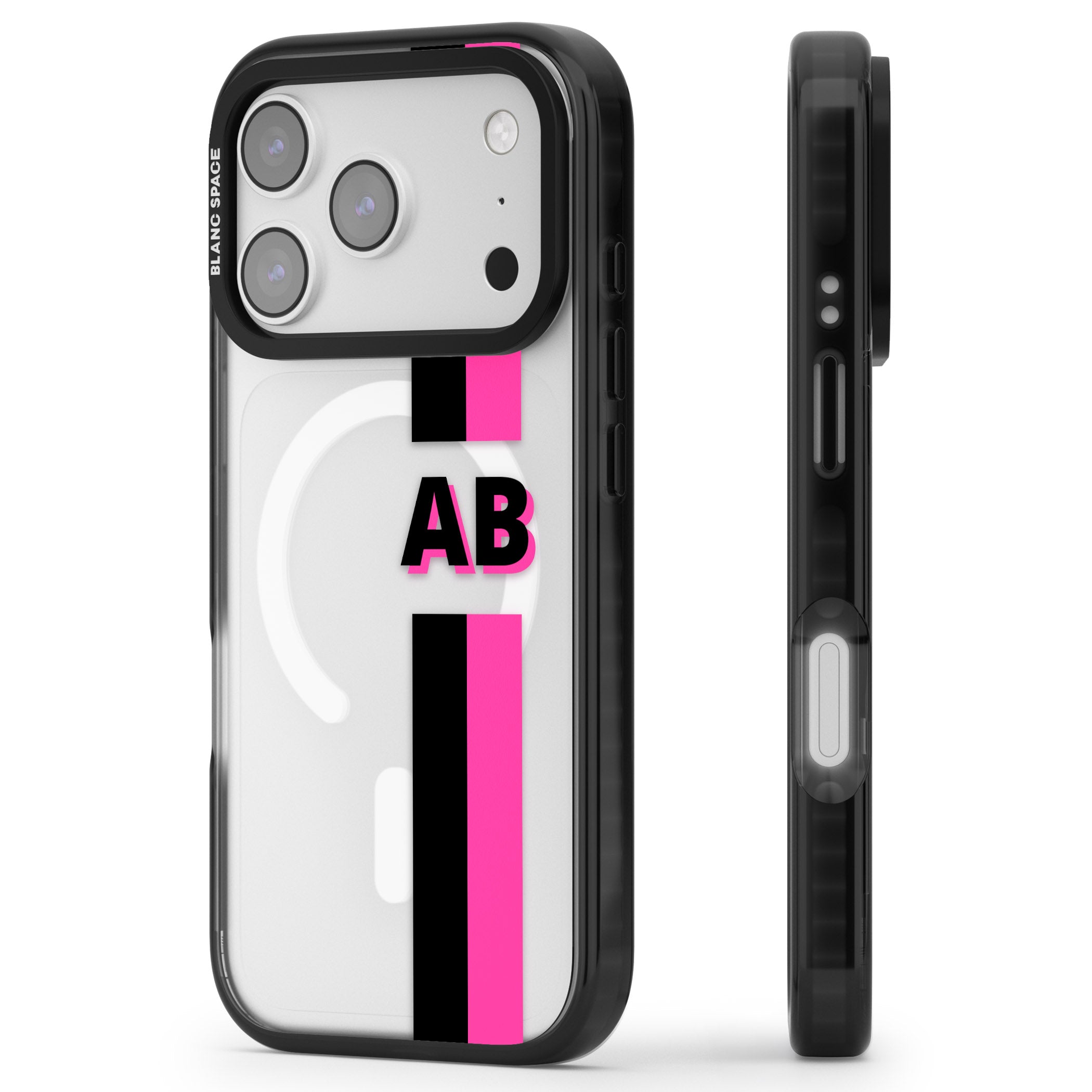 Personalised Bold Name Stripe iPhone 17 Pro Impact Pro Black Phone Case Side Profile