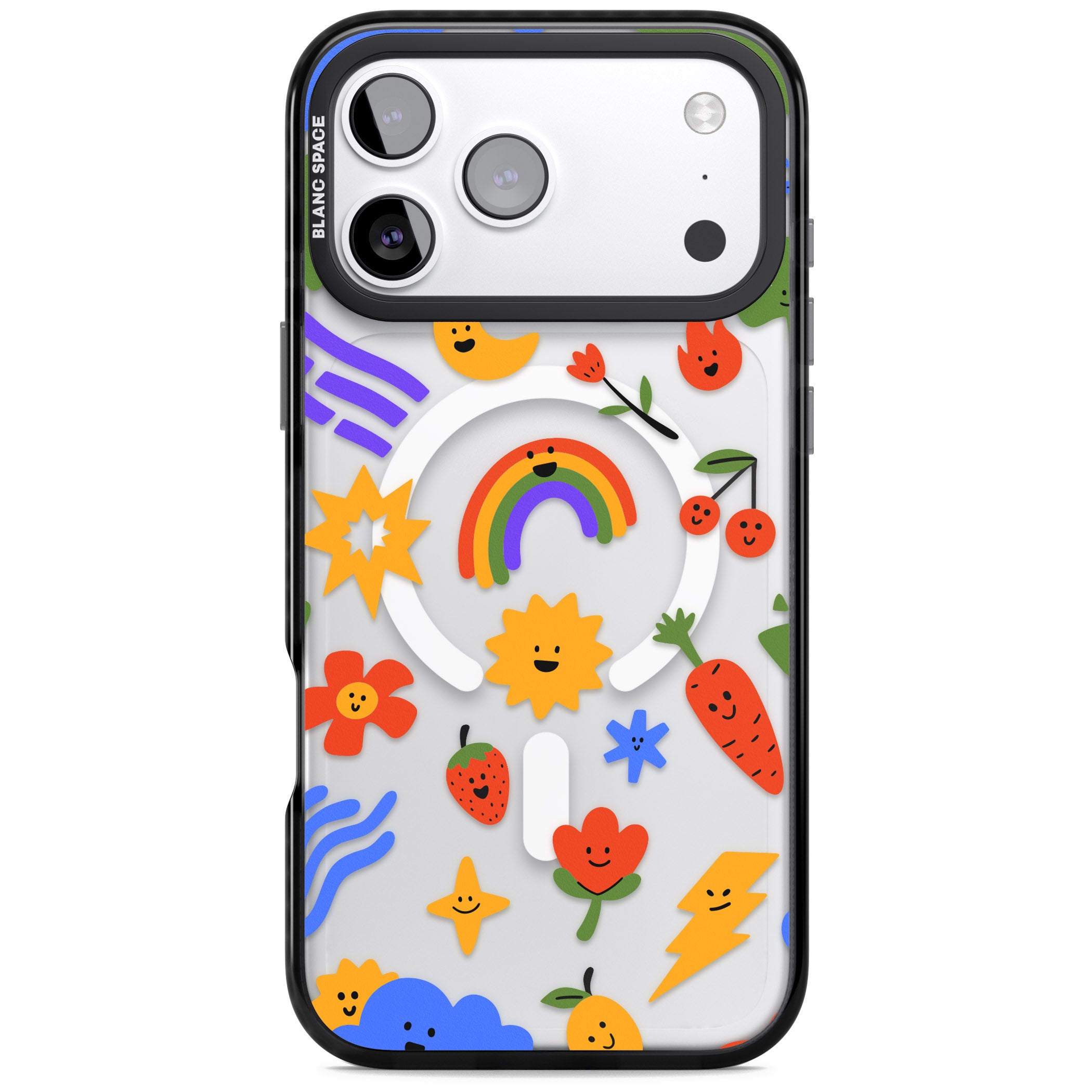 Colorful Kawaii Icons iPhone 17 Pro Impact Pro Black Phone Case