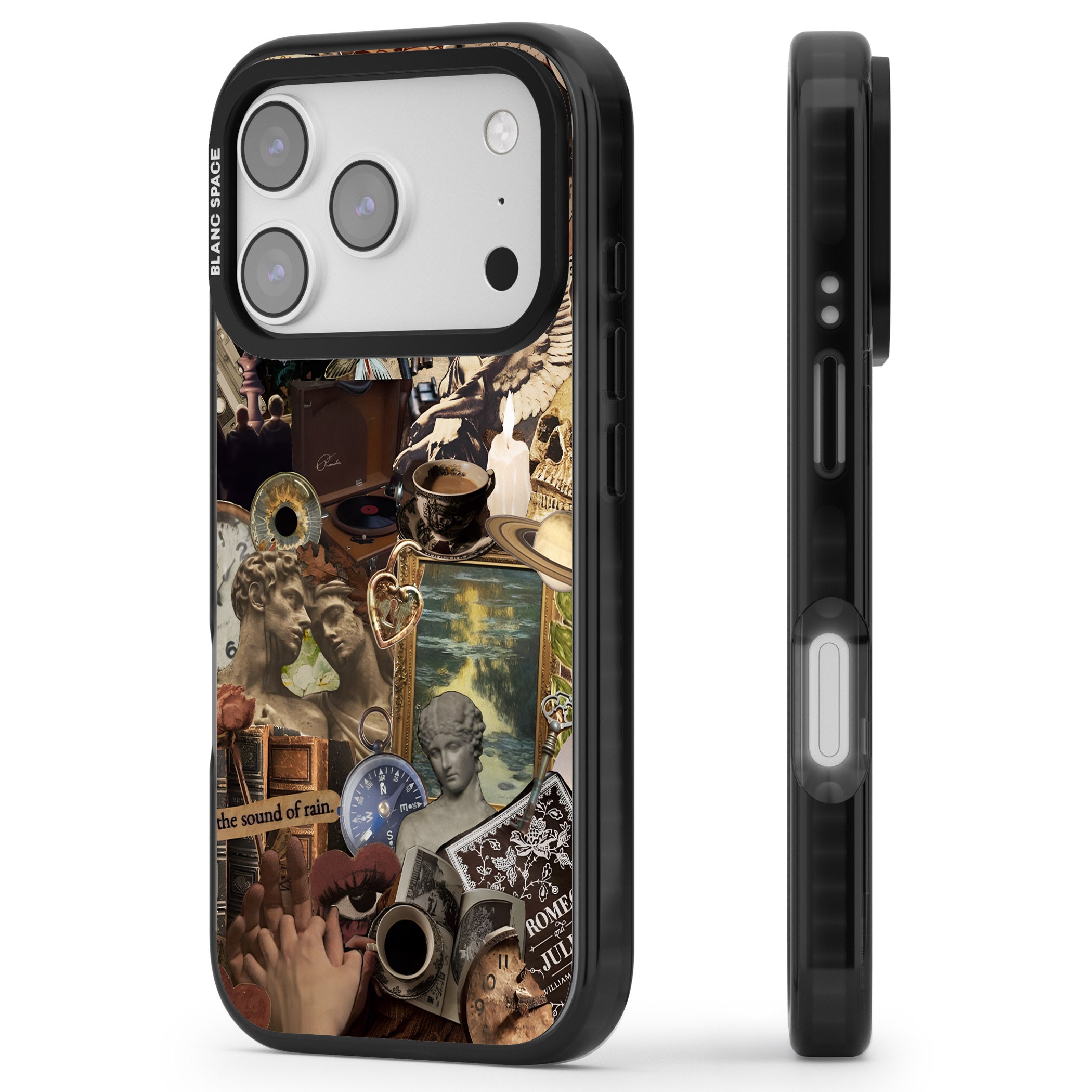 Vintage Academia Collage iPhone 17 Pro Impact Pro Black Phone Case Side Profile
