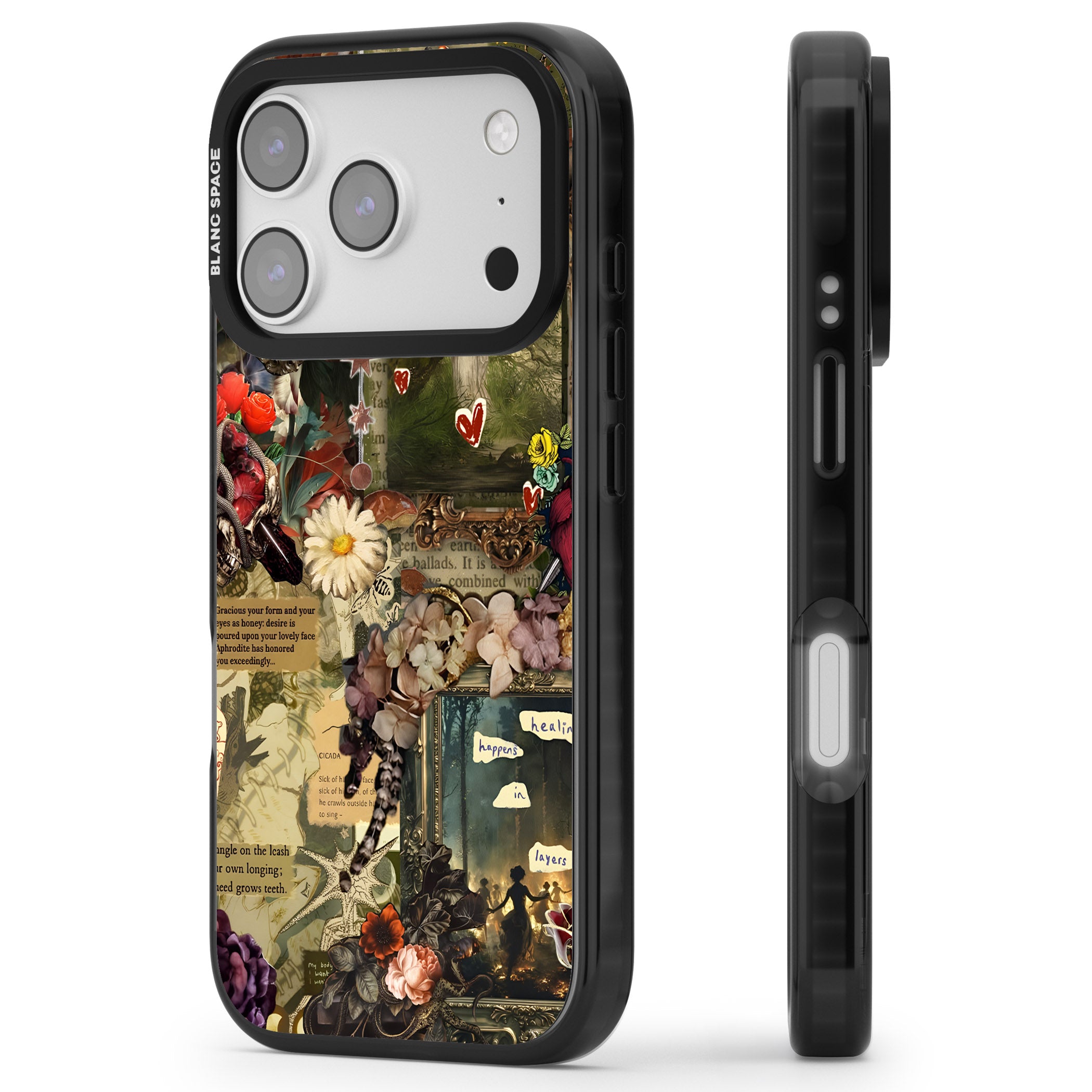 Textbook Romance Collage iPhone 17 Pro Max Impact Pro Black Phone Case Side Profile