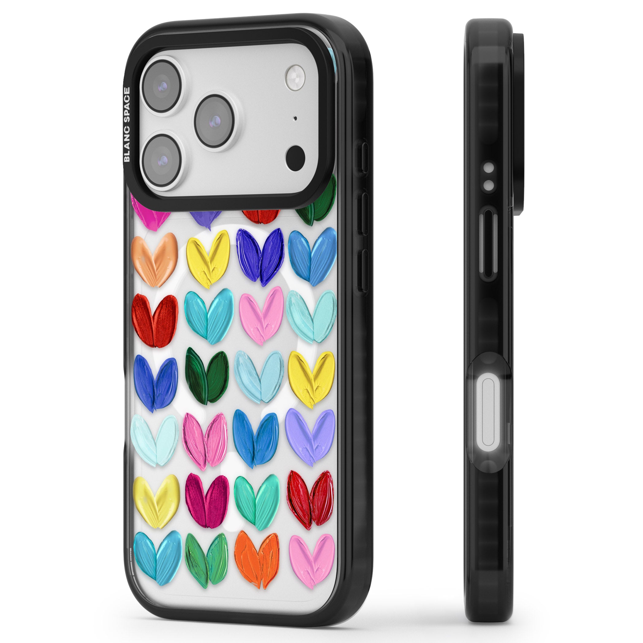 Oil Painted Hearts iPhone 17 Pro Max Impact Pro Black Phone Case Side Profile