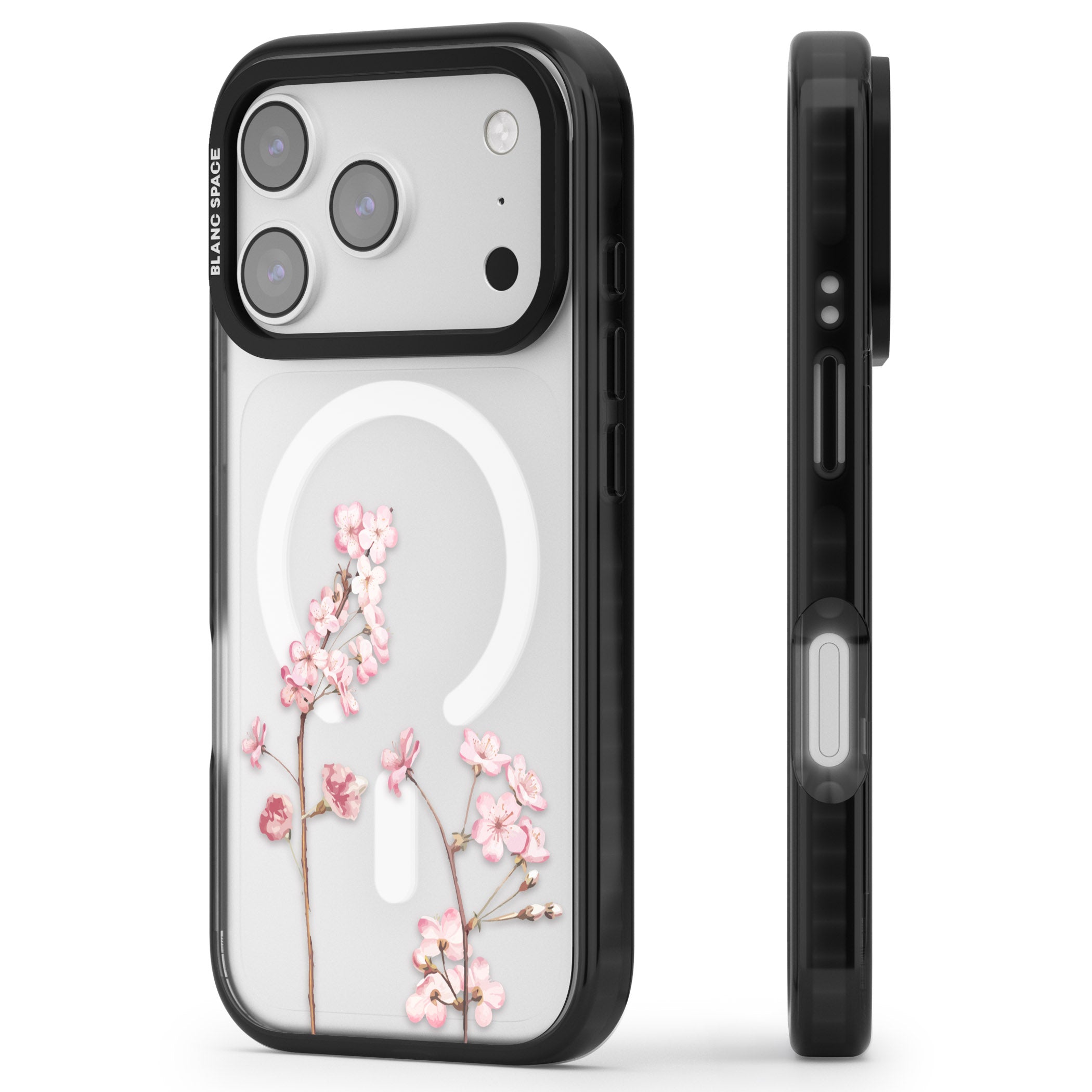 Blossom Flower iPhone 17 Pro Impact Pro Black Phone Case Side Profile