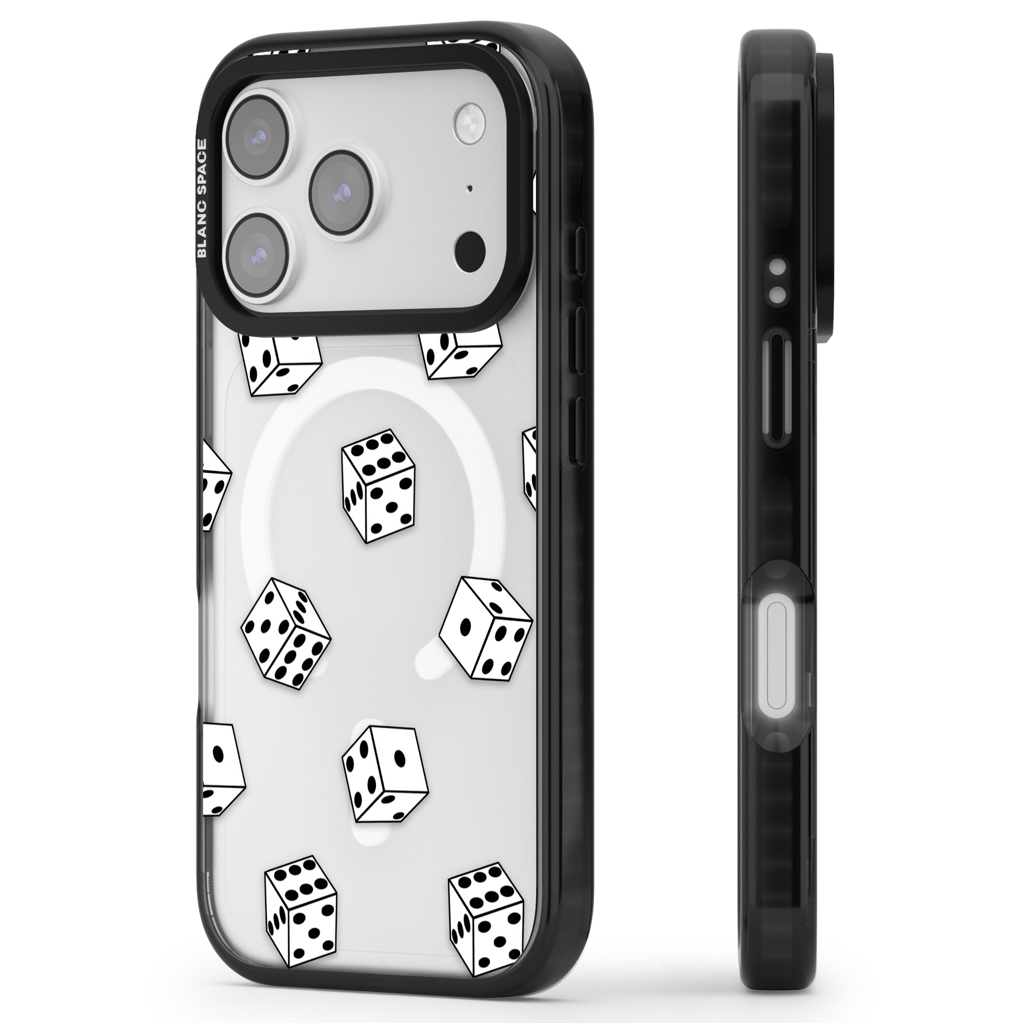 Clear Dice Pattern iPhone 17 Pro Impact Pro Black Phone Case Side Profile