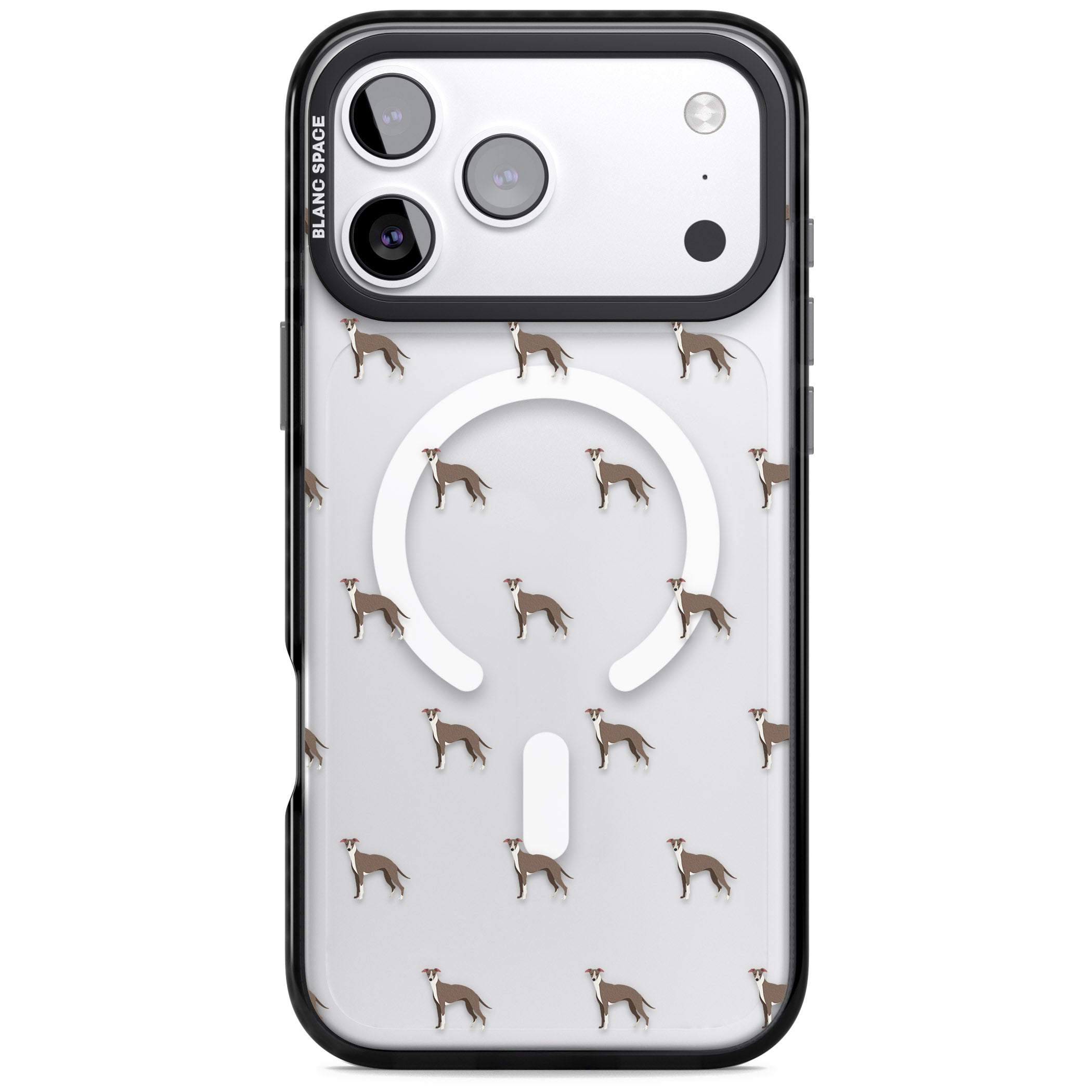 Whippet Dog Pattern Clear iPhone 17 Pro Max Impact Pro Black Phone Case