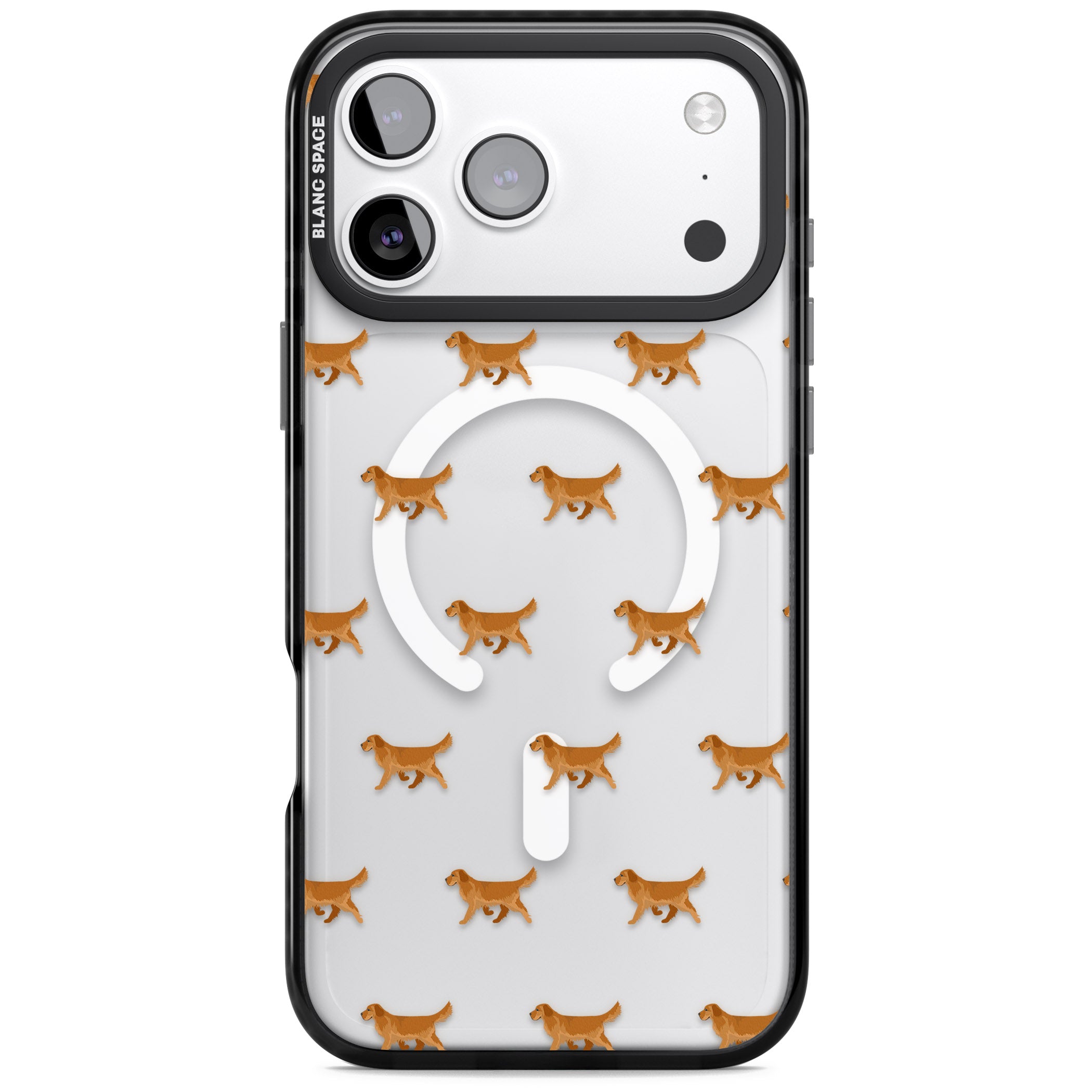 Golden Retriever Dog Pattern Clear iPhone 17 Pro Impact Pro Black Phone Case
