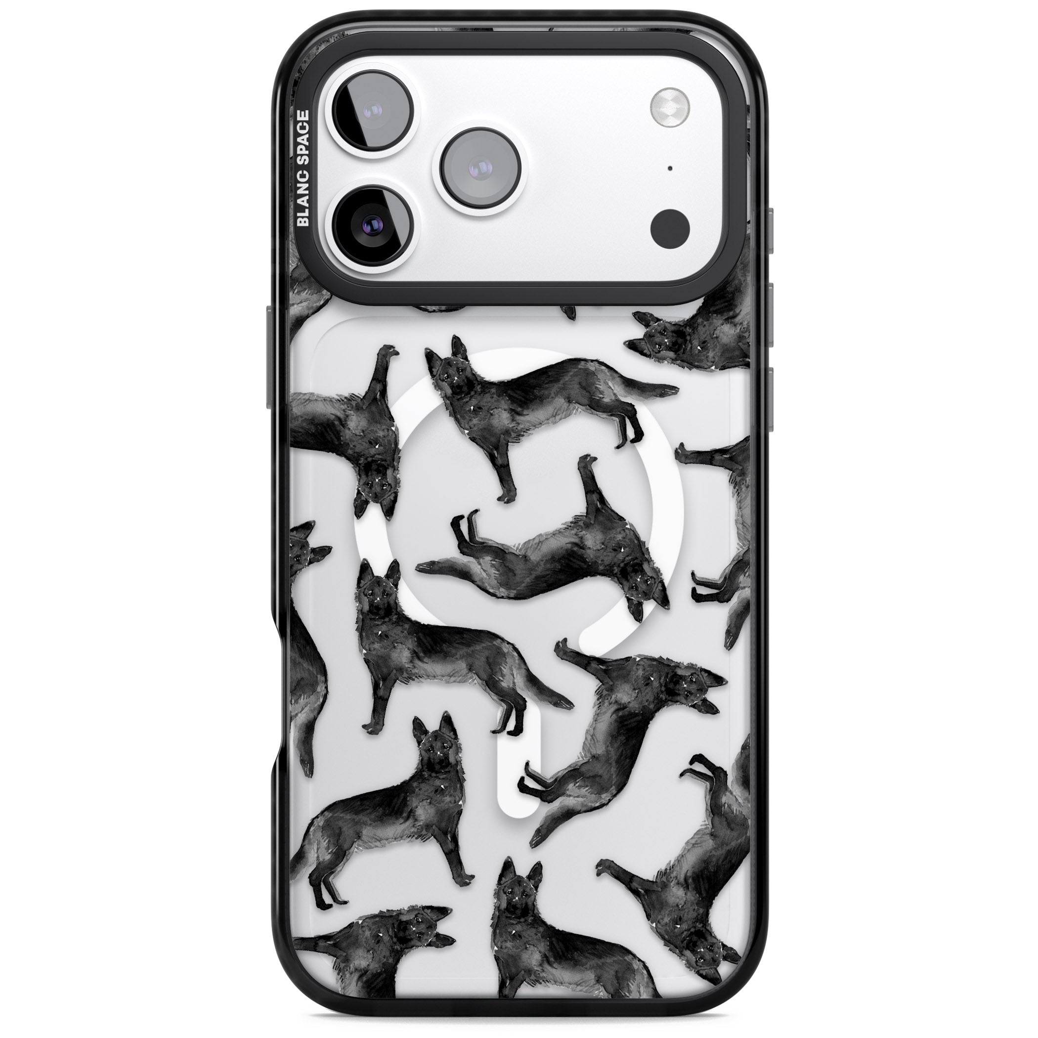 German Shepherd Pattern Black iPhone 17 Pro Impact Pro Black Phone Case