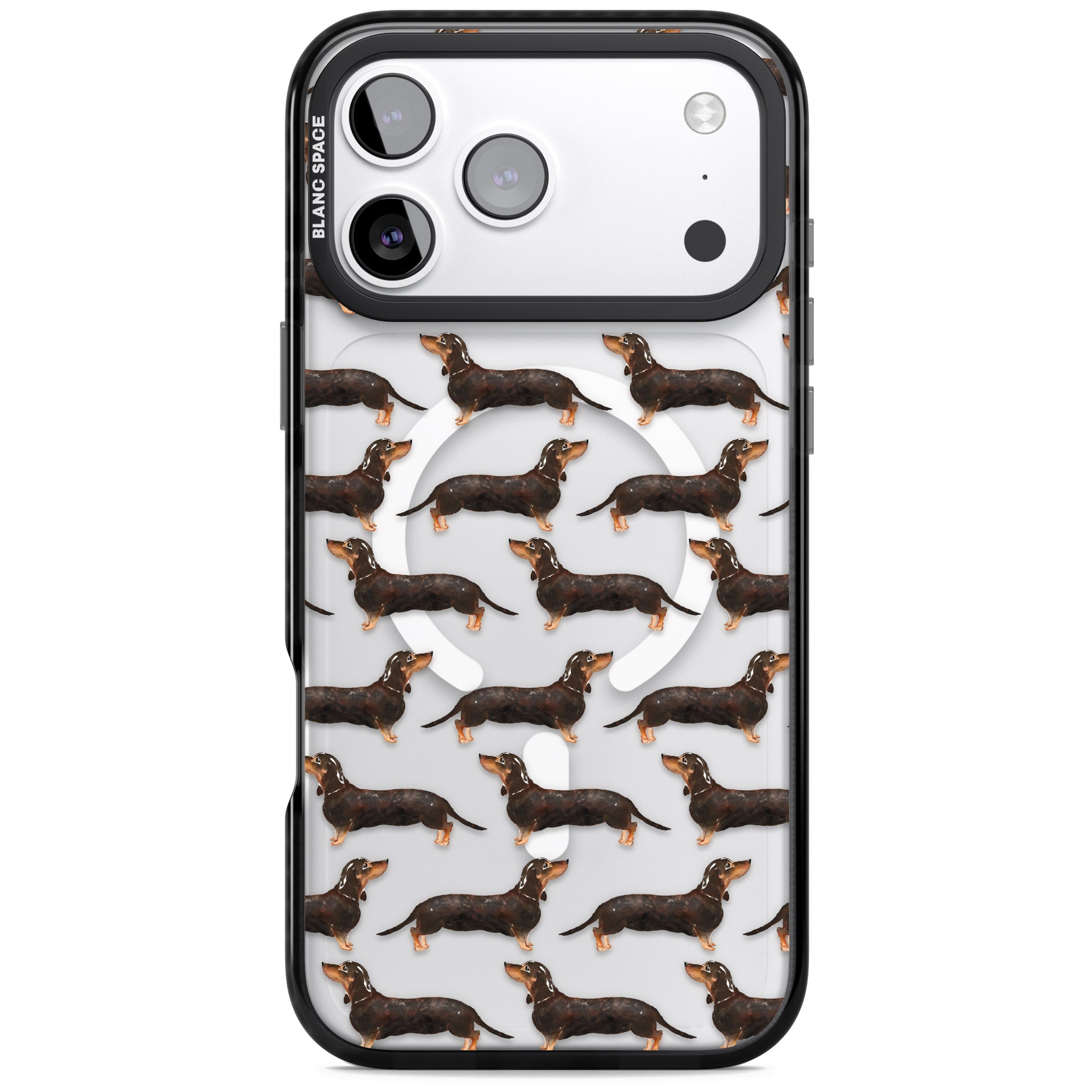 Dachshund Pattern Black Tan iPhone 17 Pro Max Impact Pro Black Phone Case
