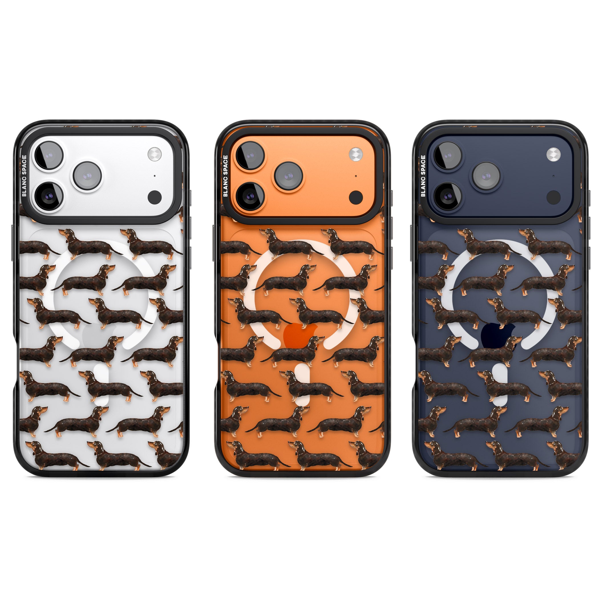 Dachshund Pattern Black Tan iPhone 17 Pro Impact Pro Black Phone Case APT Impact Protection