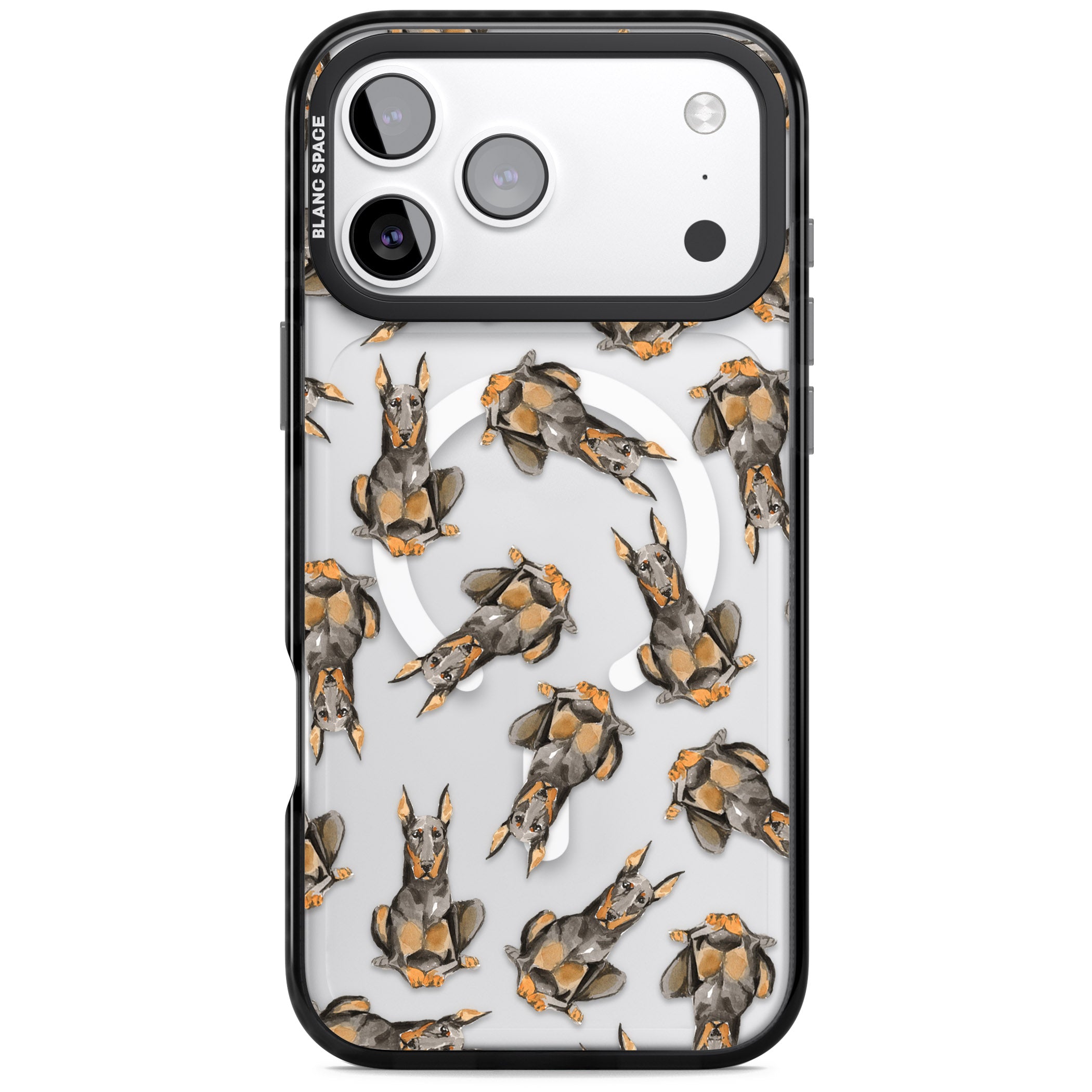 Doberman Watercolor Dog iPhone 17 Pro Impact Pro Black Phone Case