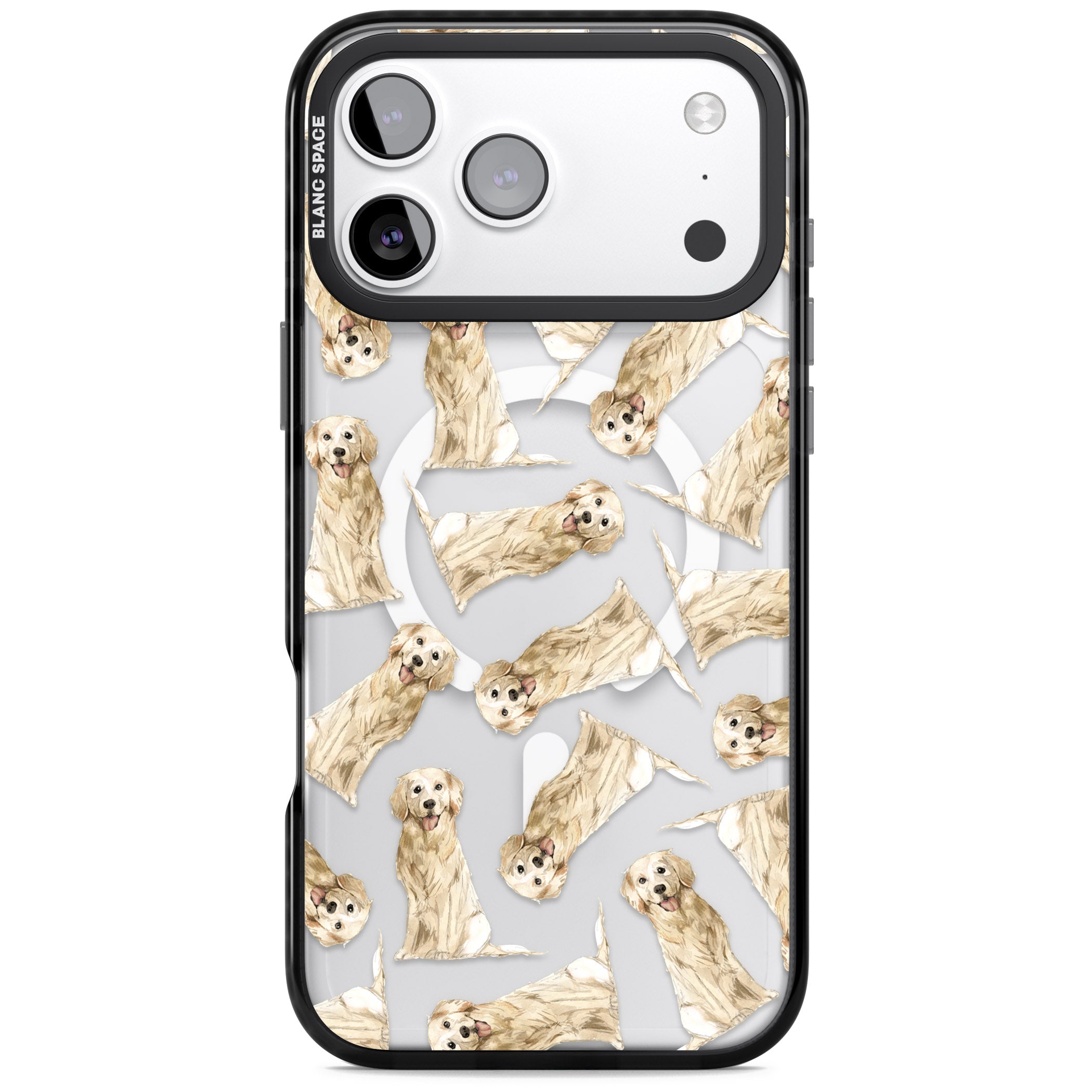 Golden Retriever Watercolor Pattern iPhone 17 Pro Impact Pro Black Phone Case