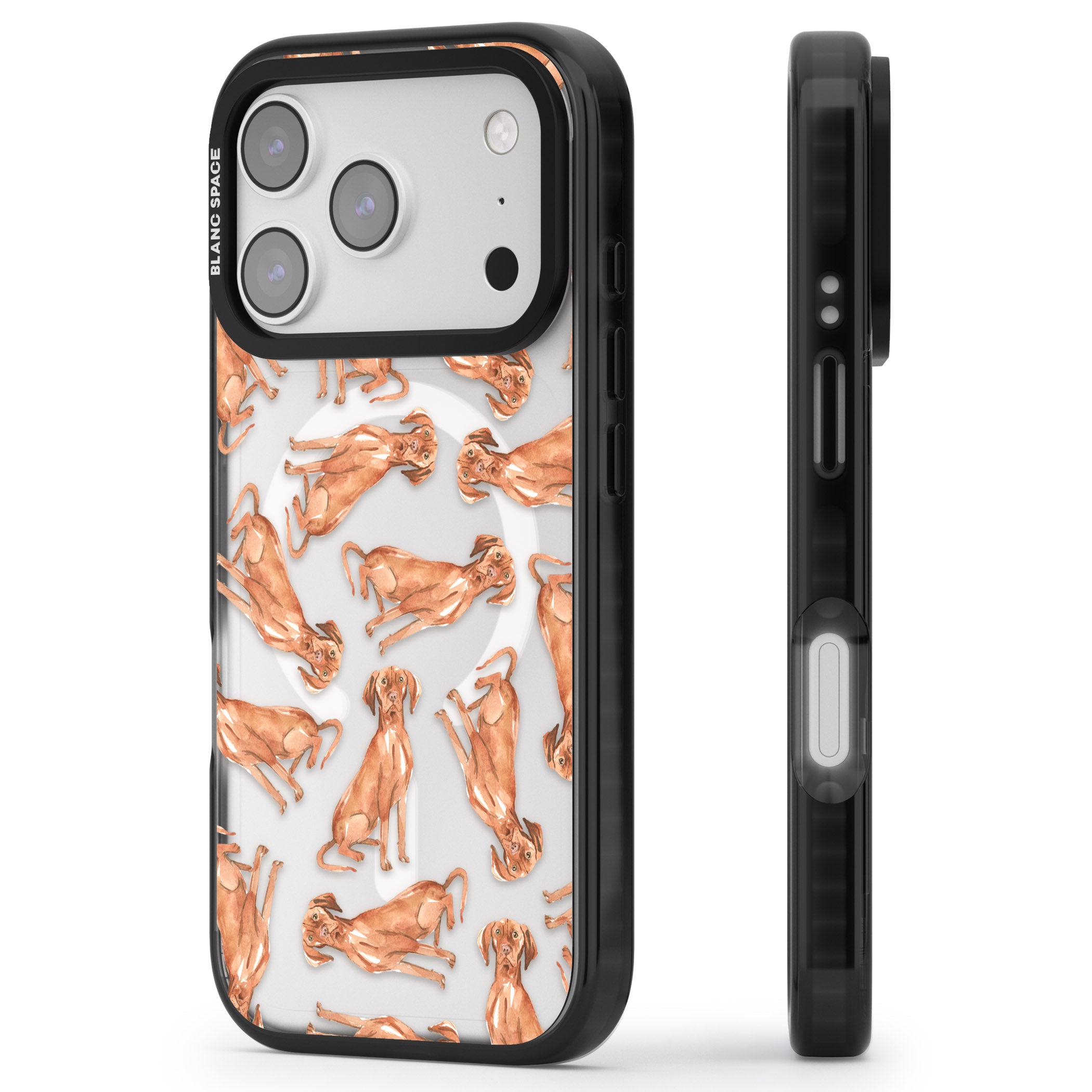 Hungarian Vizsla Watercolor Pattern iPhone 17 Pro Max Impact Pro Black Phone Case Side Profile
