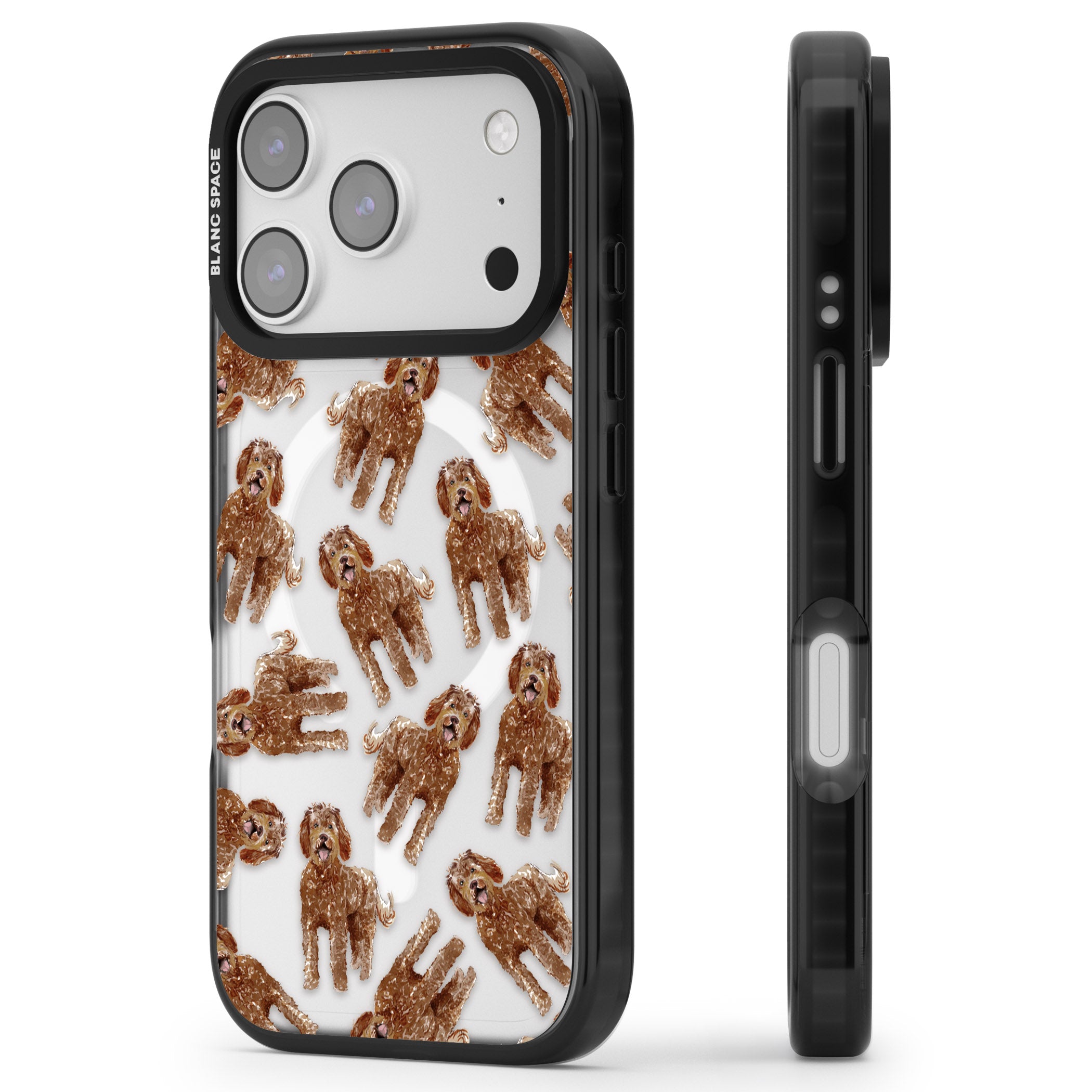 Labradoodle Brown Pattern iPhone 17 Pro Impact Pro Black Phone Case Side Profile