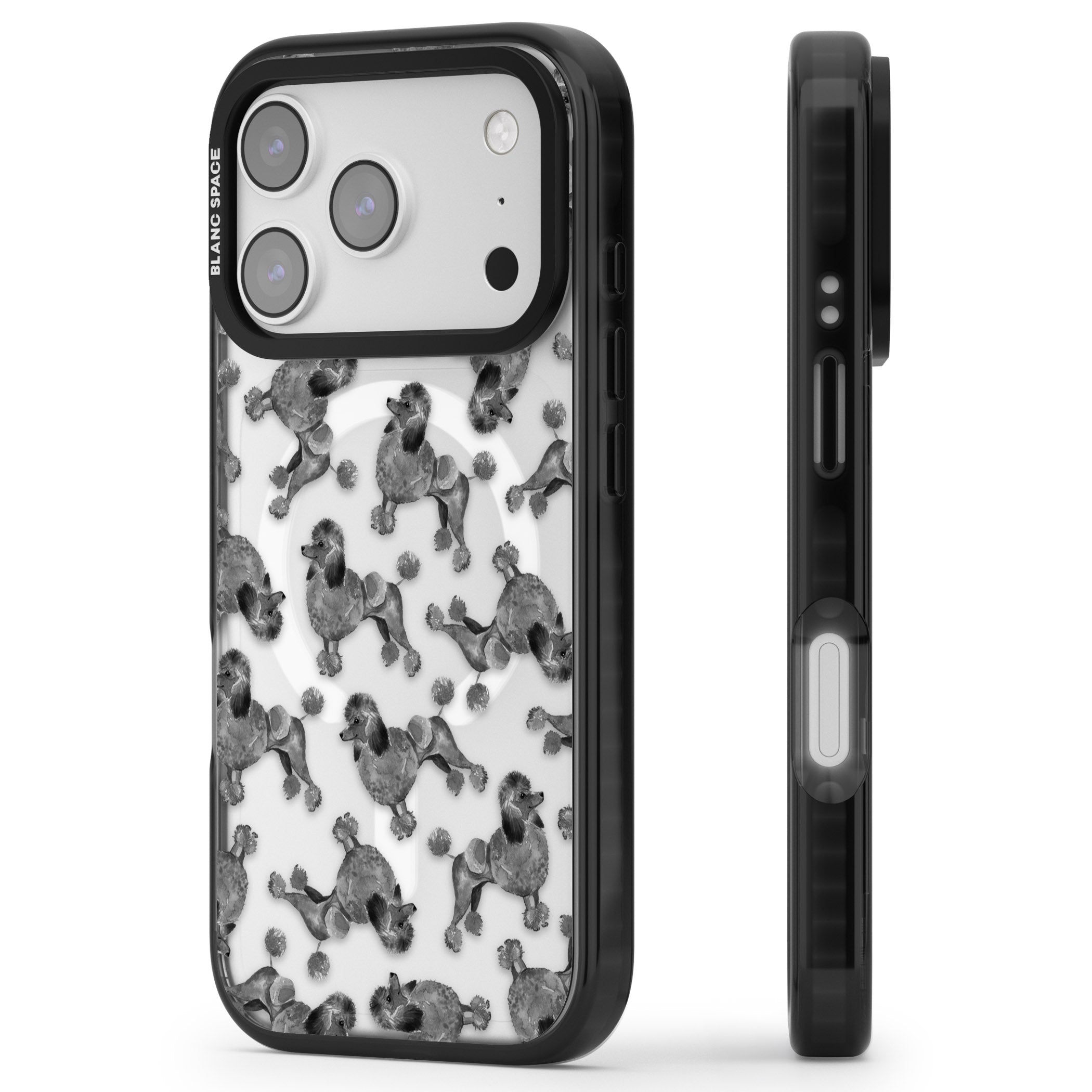 Poodle Pattern iPhone 17 Pro Impact Pro Black Phone Case Side Profile