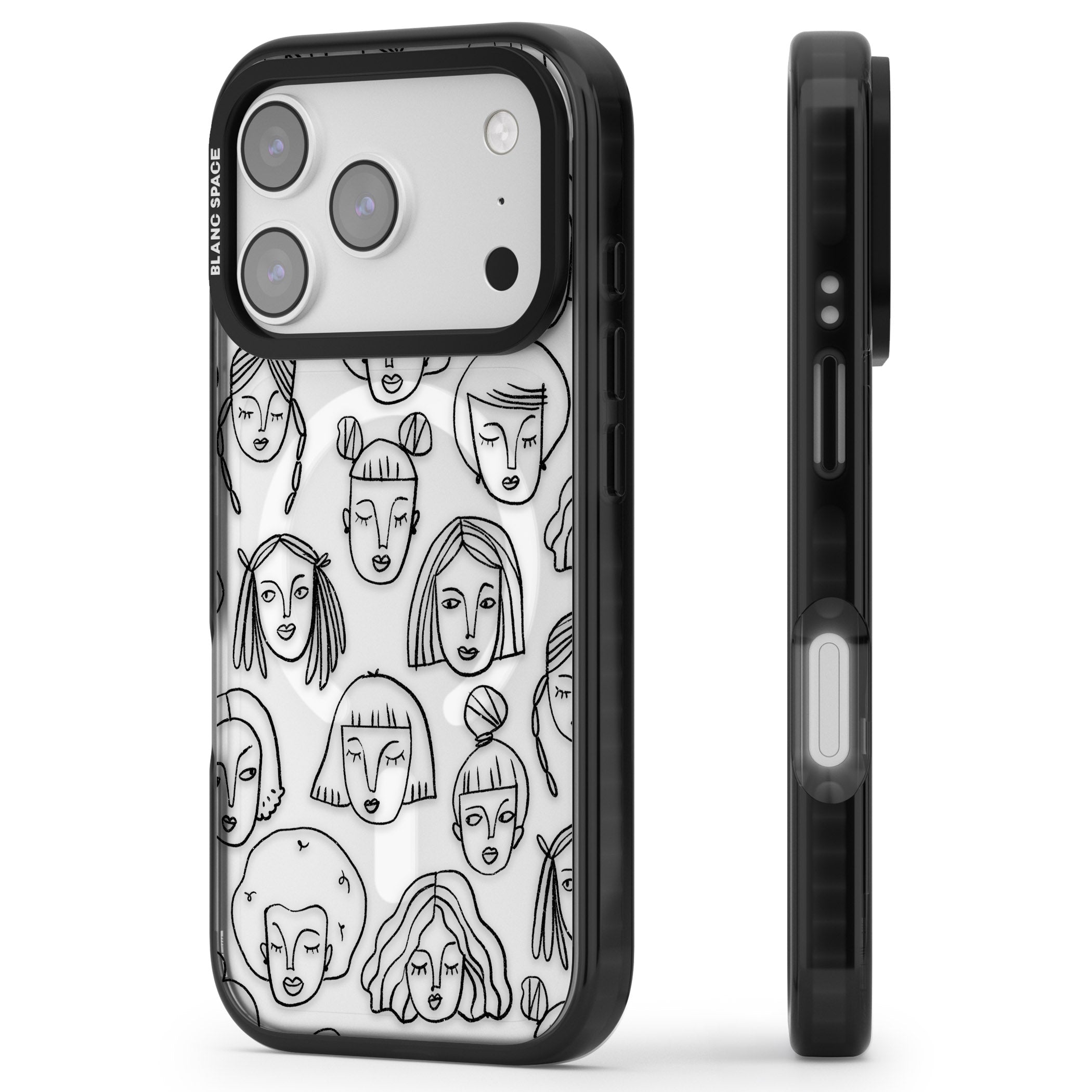 Doodle Face iPhone 17 Pro Impact Pro Black Phone Case Side Profile