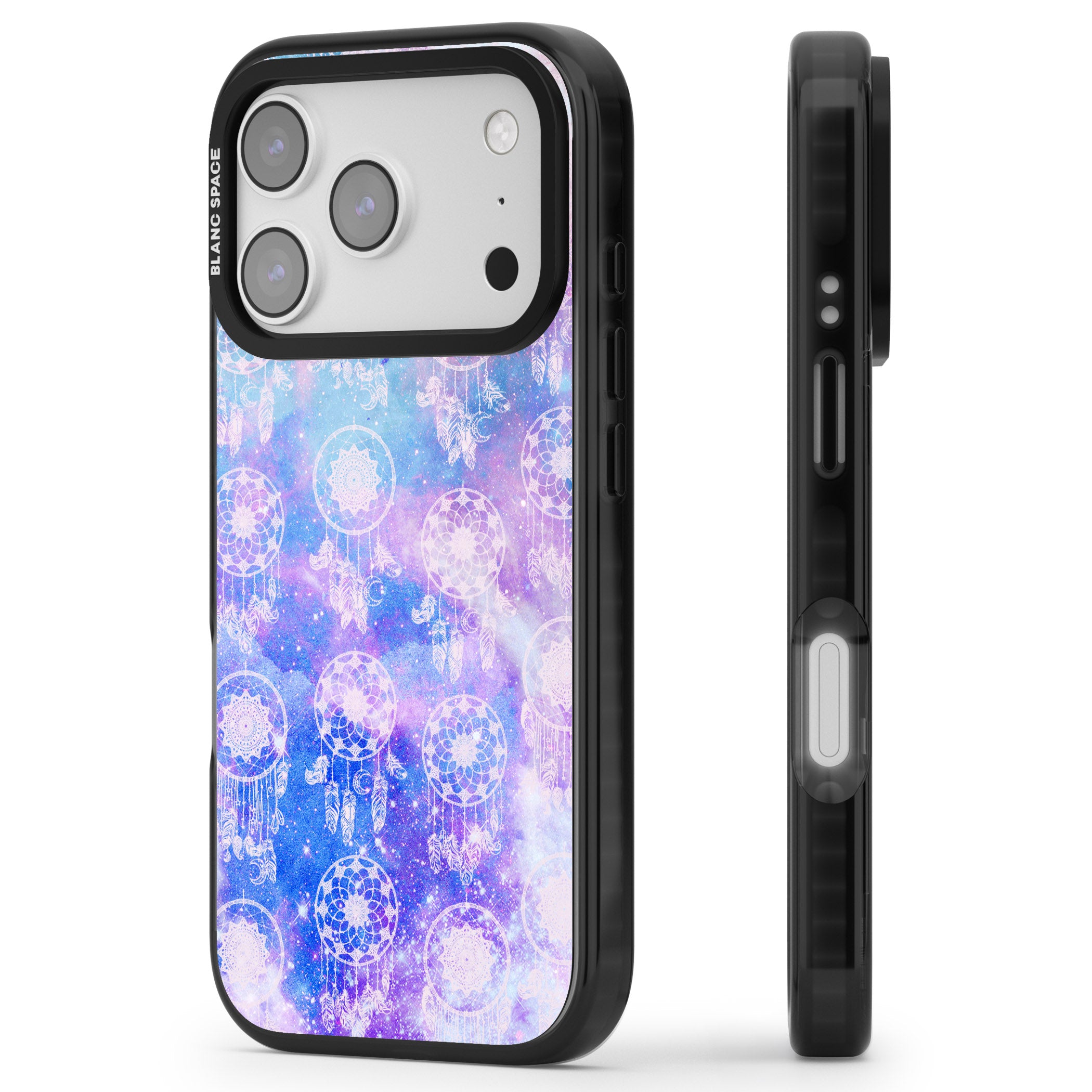 Dreamcatcher Galaxy Tie Dye iPhone 17 Pro Impact Pro Black Phone Case Side Profile