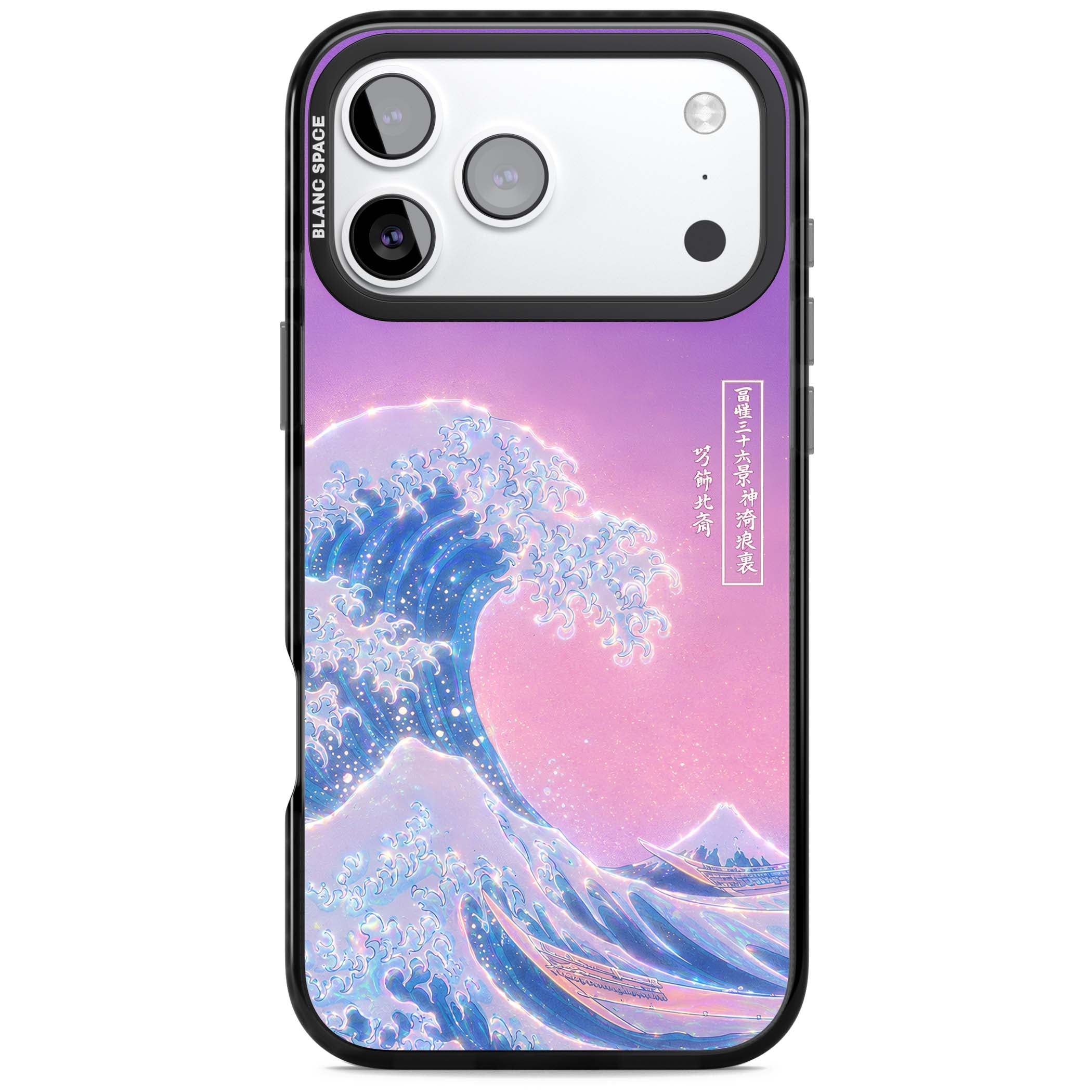 The Great Opal Wave Japanese iPhone case featuring Hokusai's great wave in iridescent pastels with lilac sky and Mou | Black Impact Magsafe case for iPhone 17 Pro, iPhone 17 Pro Max