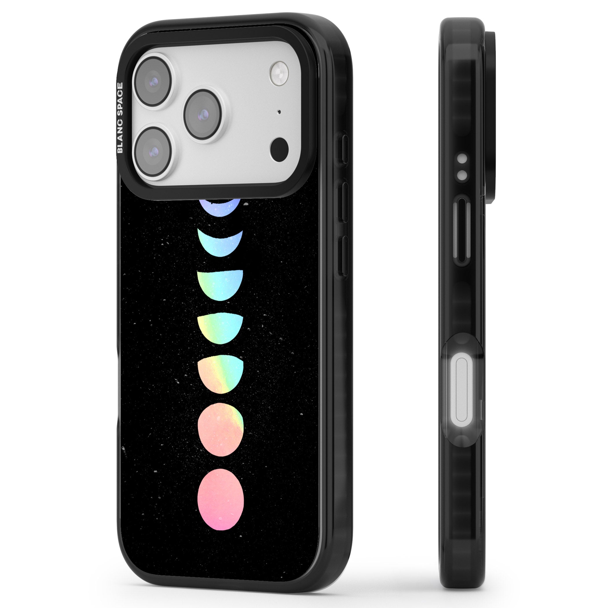 Pastel Moon Phases iPhone 17 Pro Impact Pro Black Phone Case Side Profile