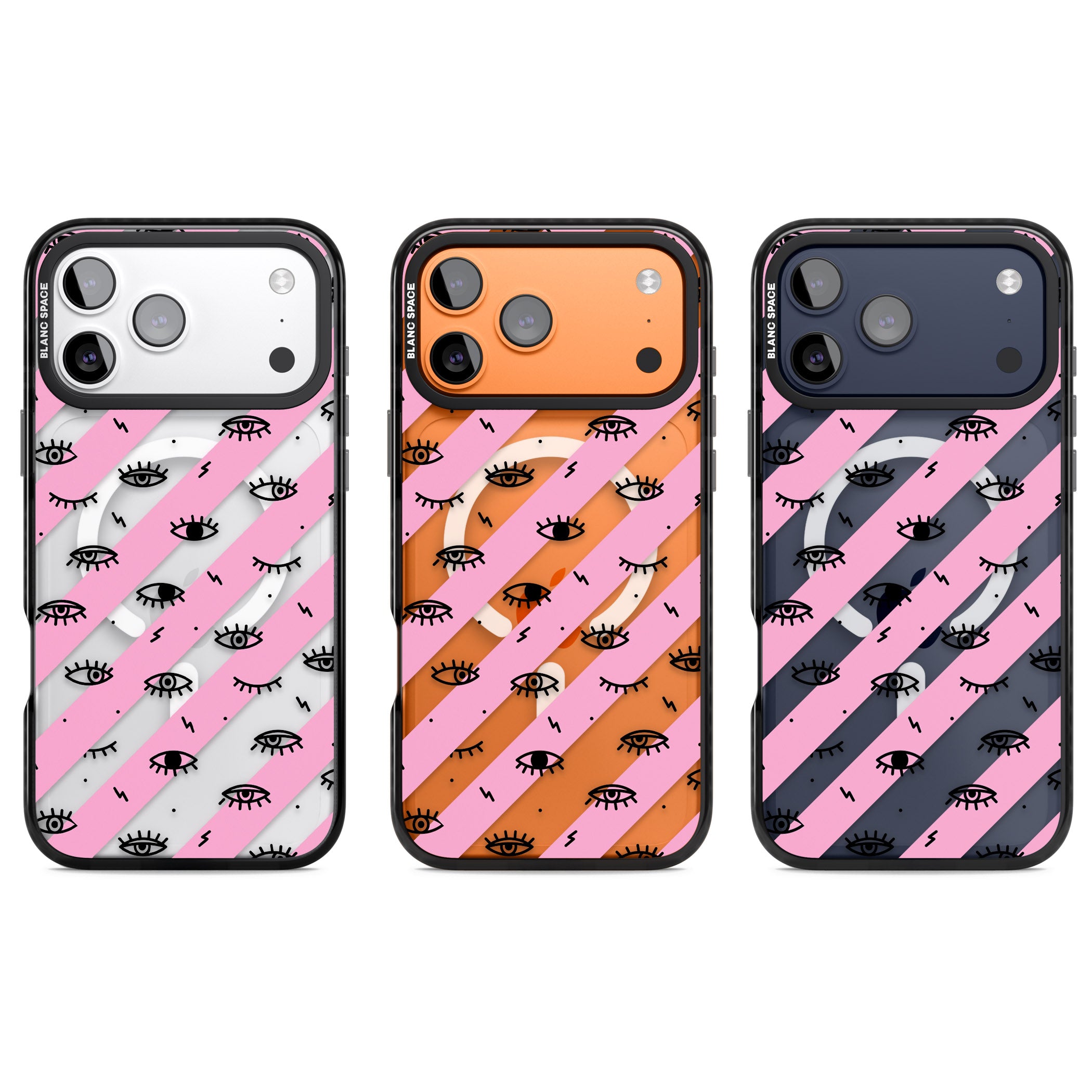 Pink Stripe Eyes iPhone 17 Pro Impact Pro Black Phone Case APT Impact Protection