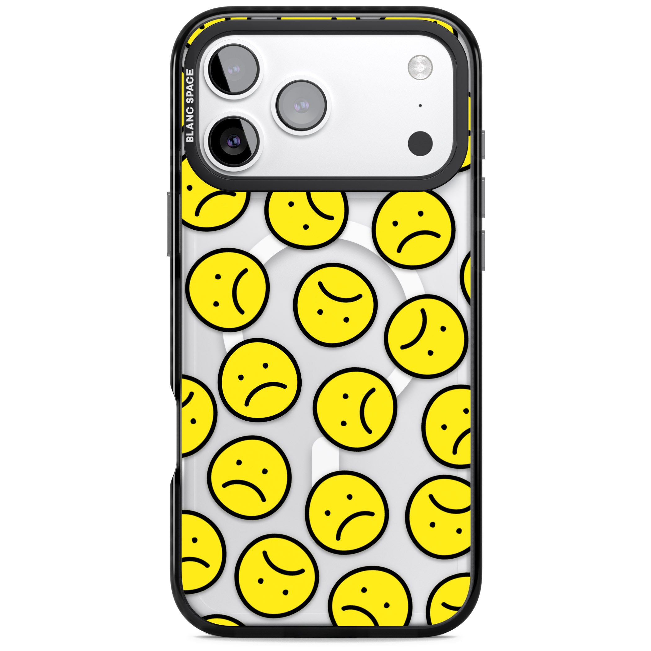 Sad Face Clear Pattern iPhone 17 Pro Impact Pro Black Phone Case