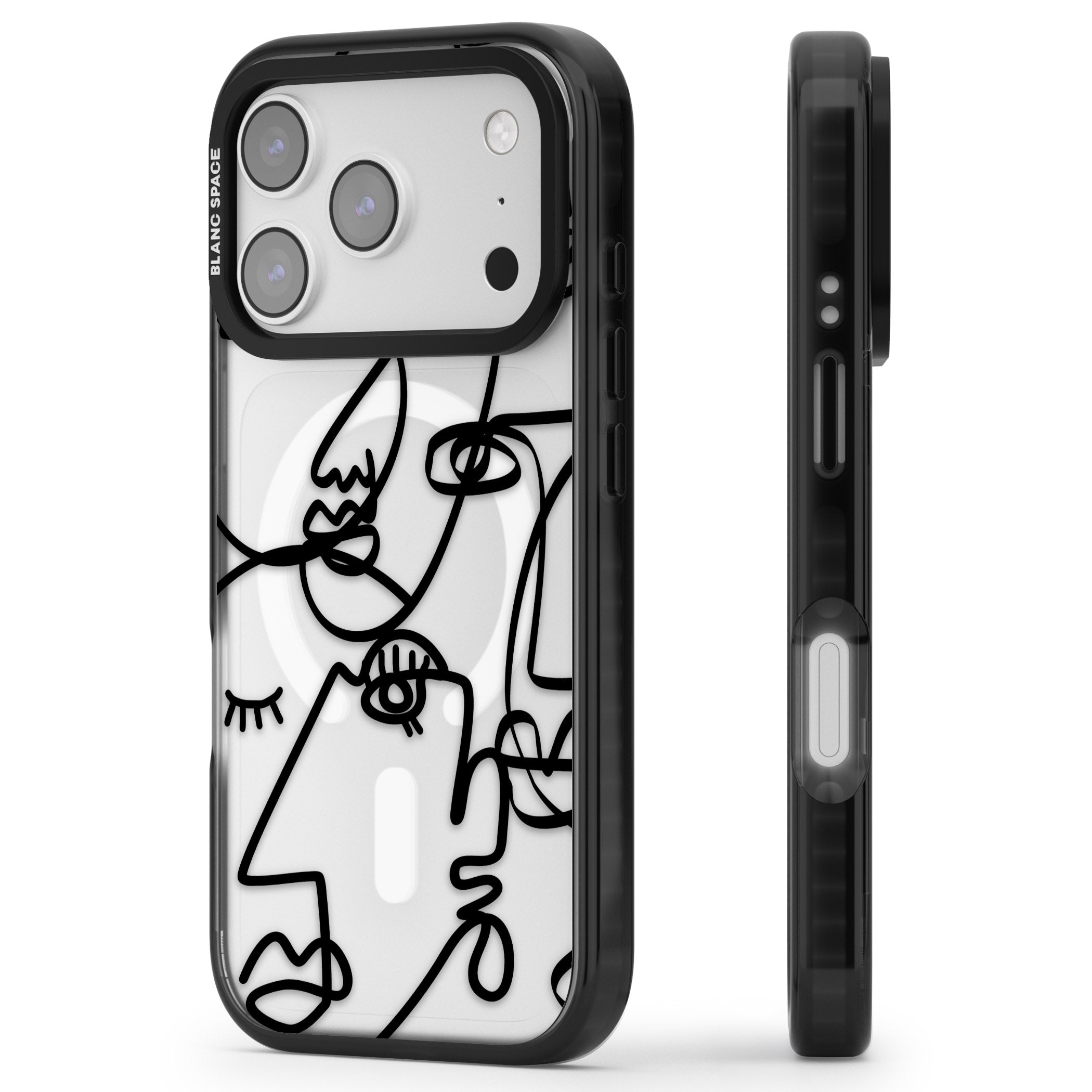Abstract Line Art Black Clear iPhone 17 Pro Max Impact Pro Black Phone Case Side Profile