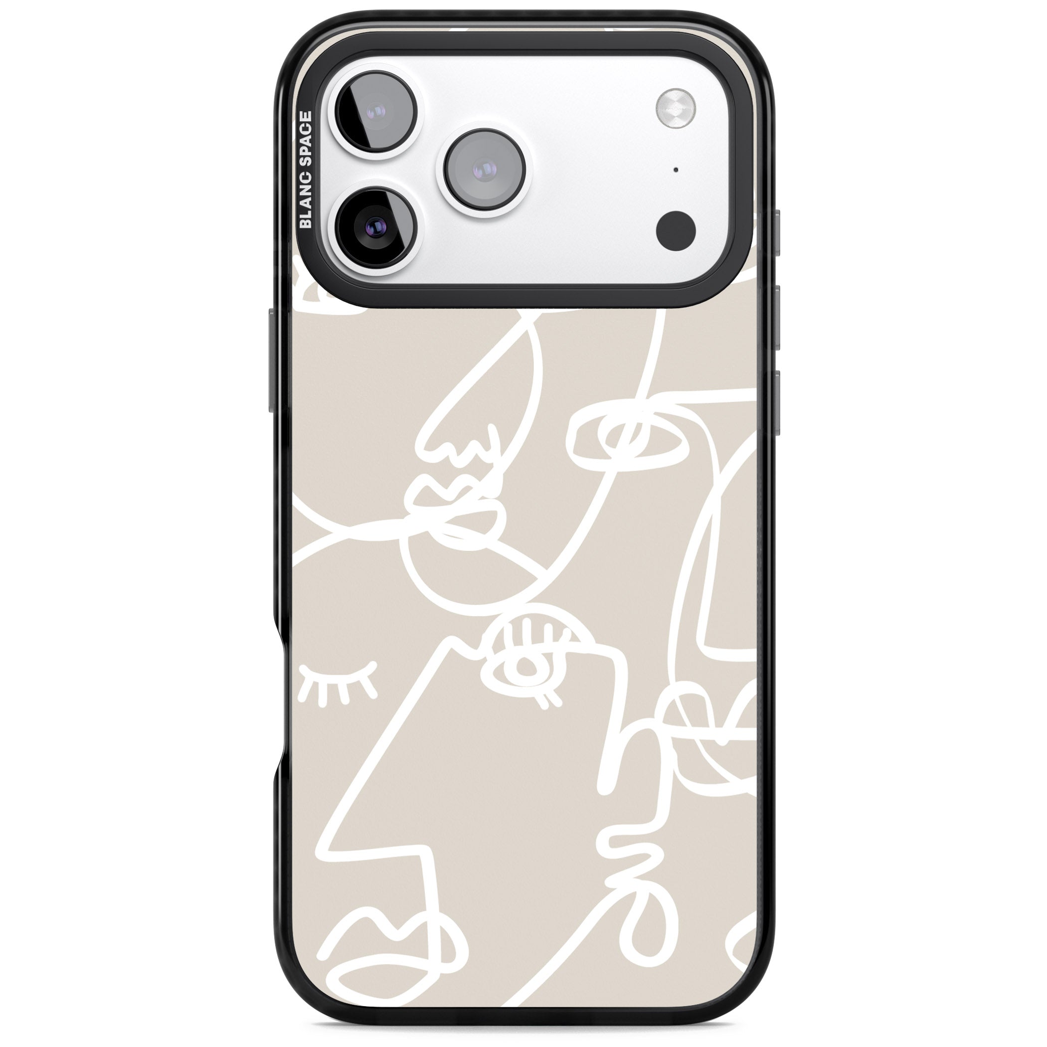 Abstract Line Art White Beige iPhone 17 Pro Max Impact Pro Black Phone Case