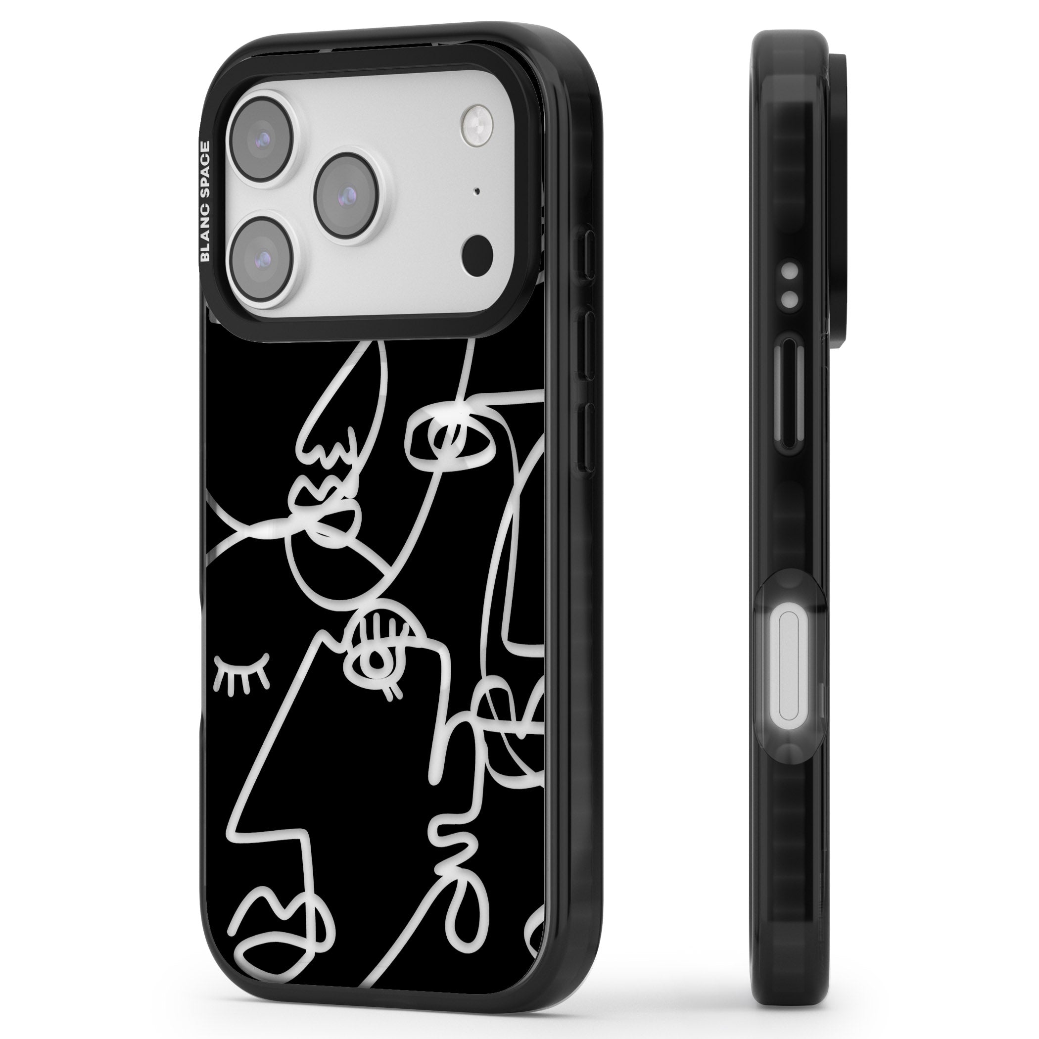 Abstract Line Art Clear Black iPhone 17 Pro Max Impact Pro Black Phone Case Side Profile