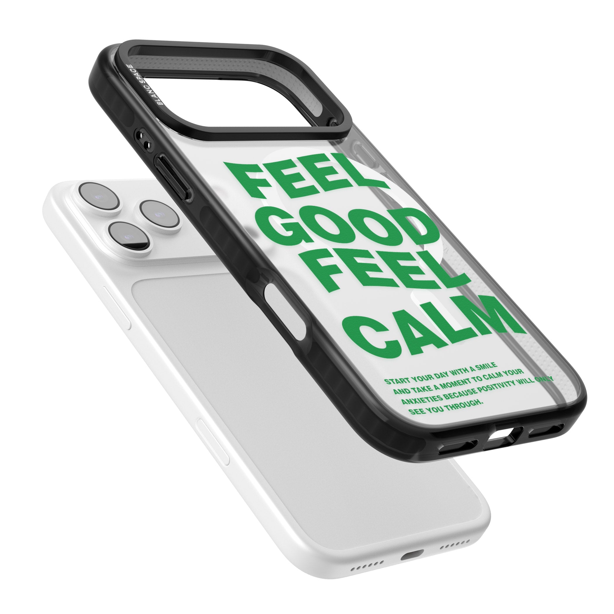 Feel Good Feel Calm (Green) iPhone 17 Pro Max Impact Pro Black Phone Case Colours