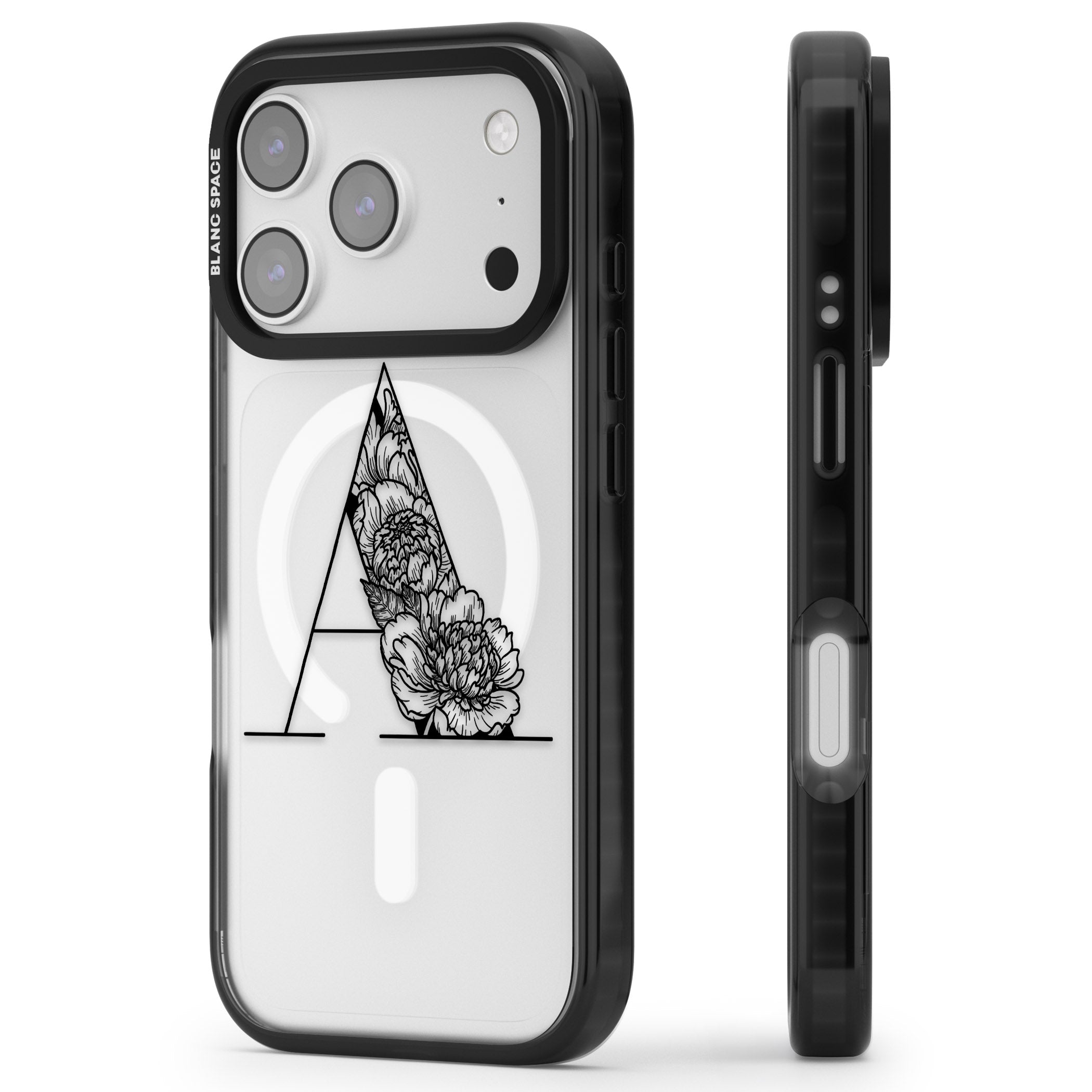 Personalised Floral Monogram iPhone 17 Pro Impact Pro Black Phone Case Side Profile